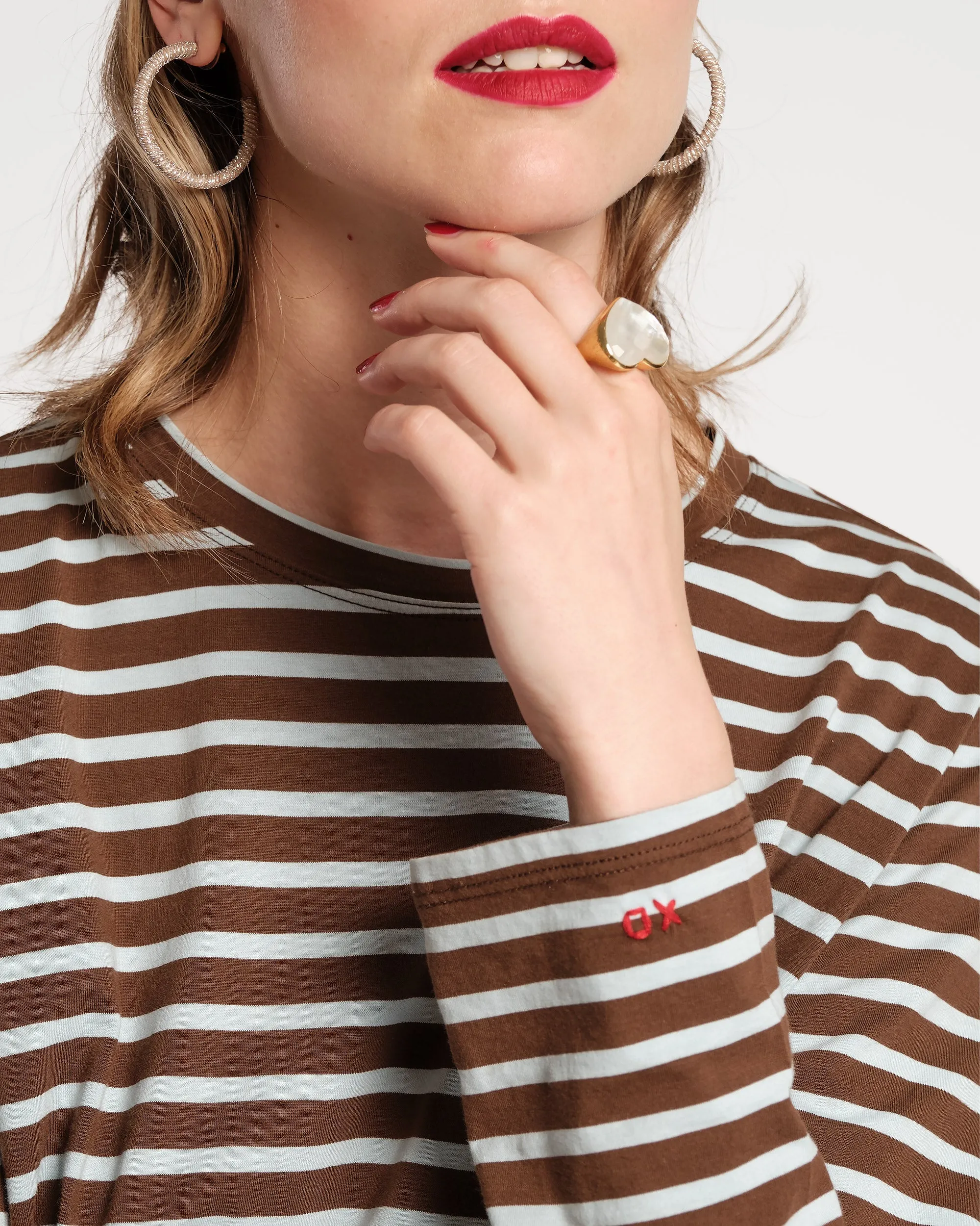 Long Sleeve Striped Tee Shirt - Chocolate Light Blue sold by Frances Valentine product image thumbnail 2