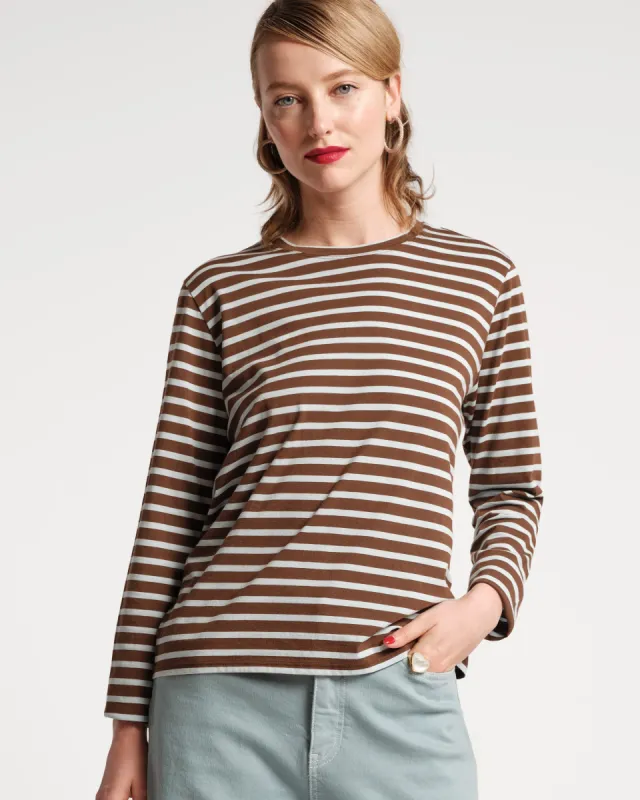 Long Sleeve Striped Tee Shirt - Chocolate Light Blue sold by Frances Valentine
