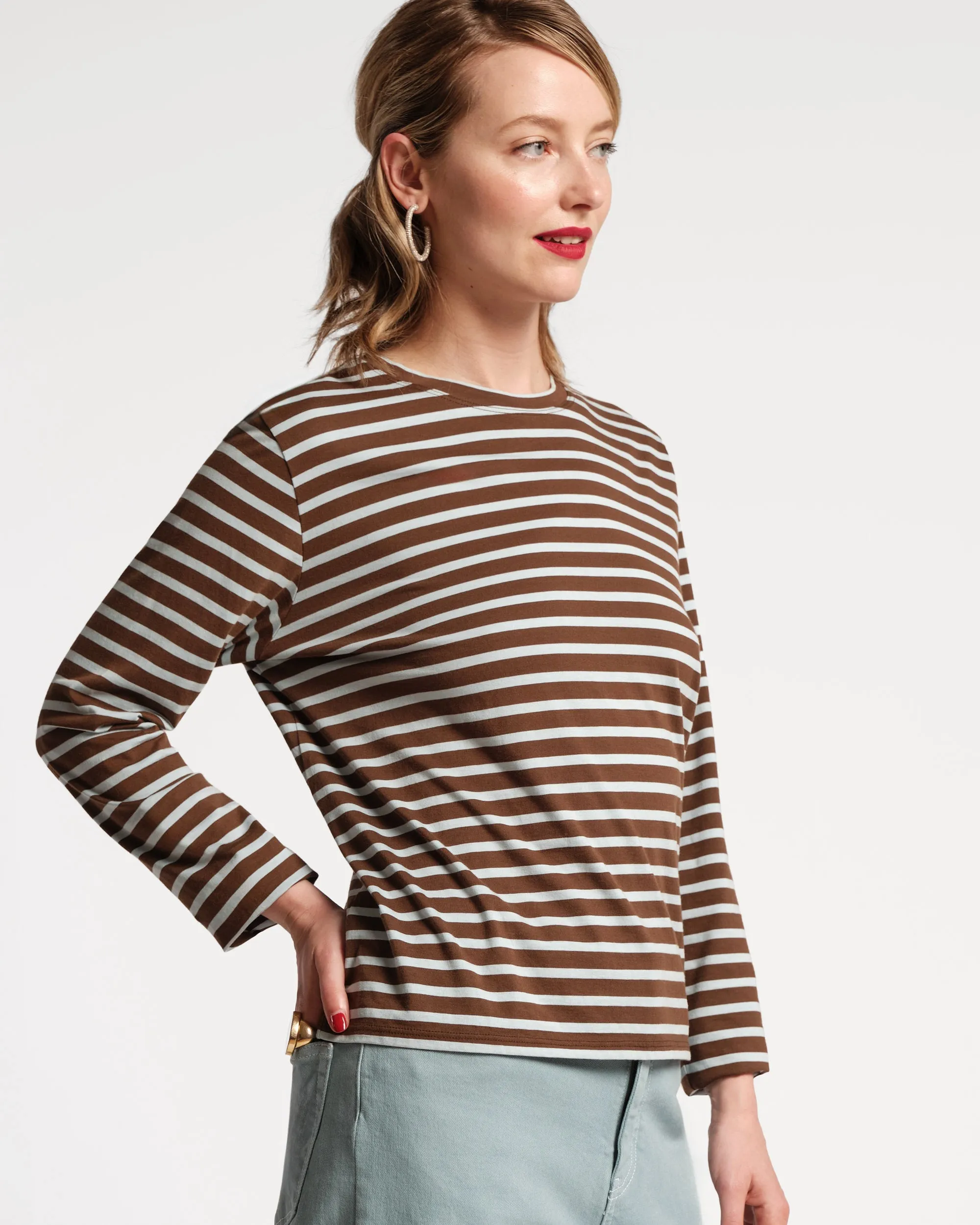 Long Sleeve Striped Tee Shirt - Chocolate Light Blue sold by Frances Valentine product image thumbnail 3