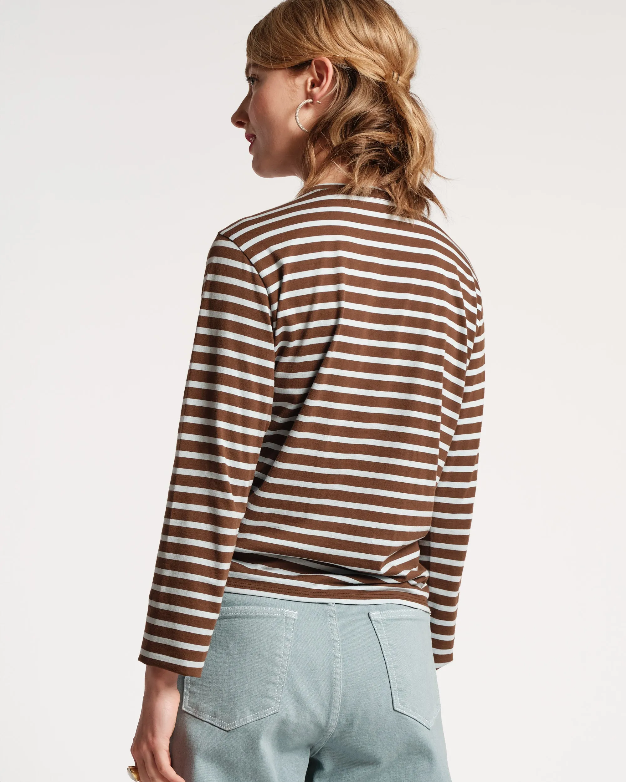 Long Sleeve Striped Tee Shirt - Chocolate Light Blue sold by Frances Valentine product image thumbnail 4