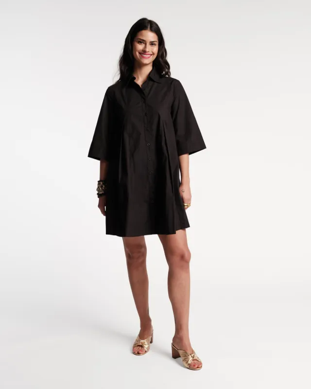 Isla Pleated Mini Shirtdress - Black sold by Frances Valentine