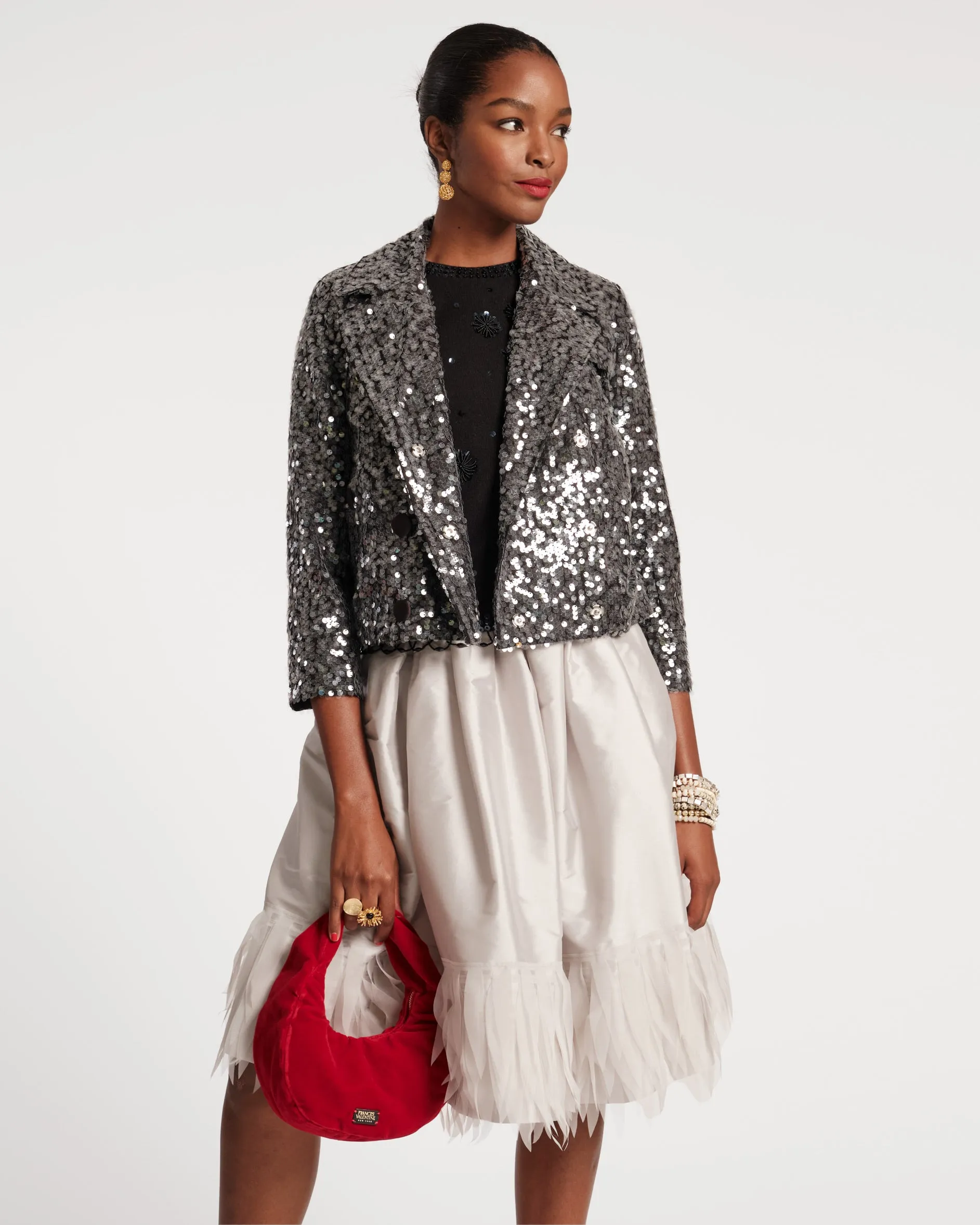 Barbara Midi Feather Skirt - Silver sold by Frances Valentine product image thumbnail 3