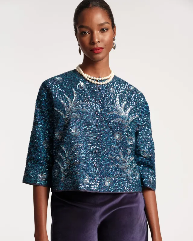 Elsie Sequin Jacket Navy made by Frances Valentine