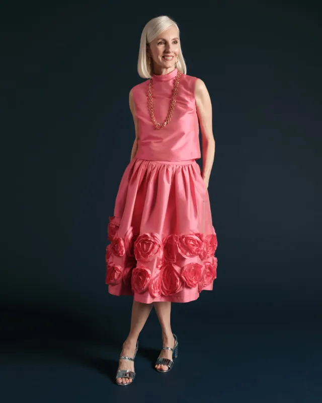 Barbara Skirt Flowers - Shantung Pink sold by Frances Valentine
