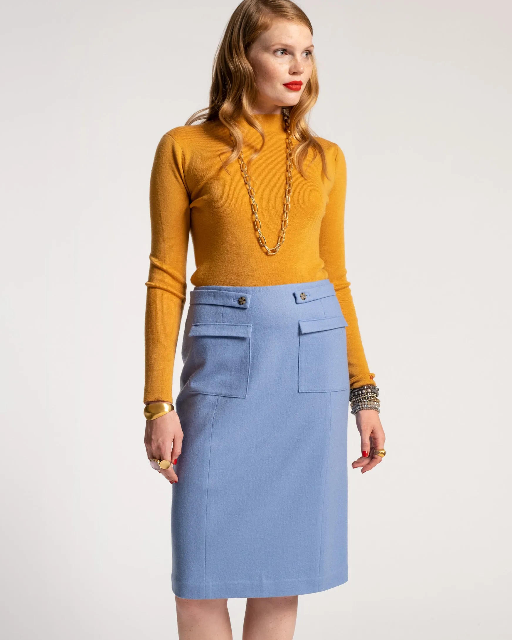 Wool Pencil Skirt Light Blue sold by Frances Valentine