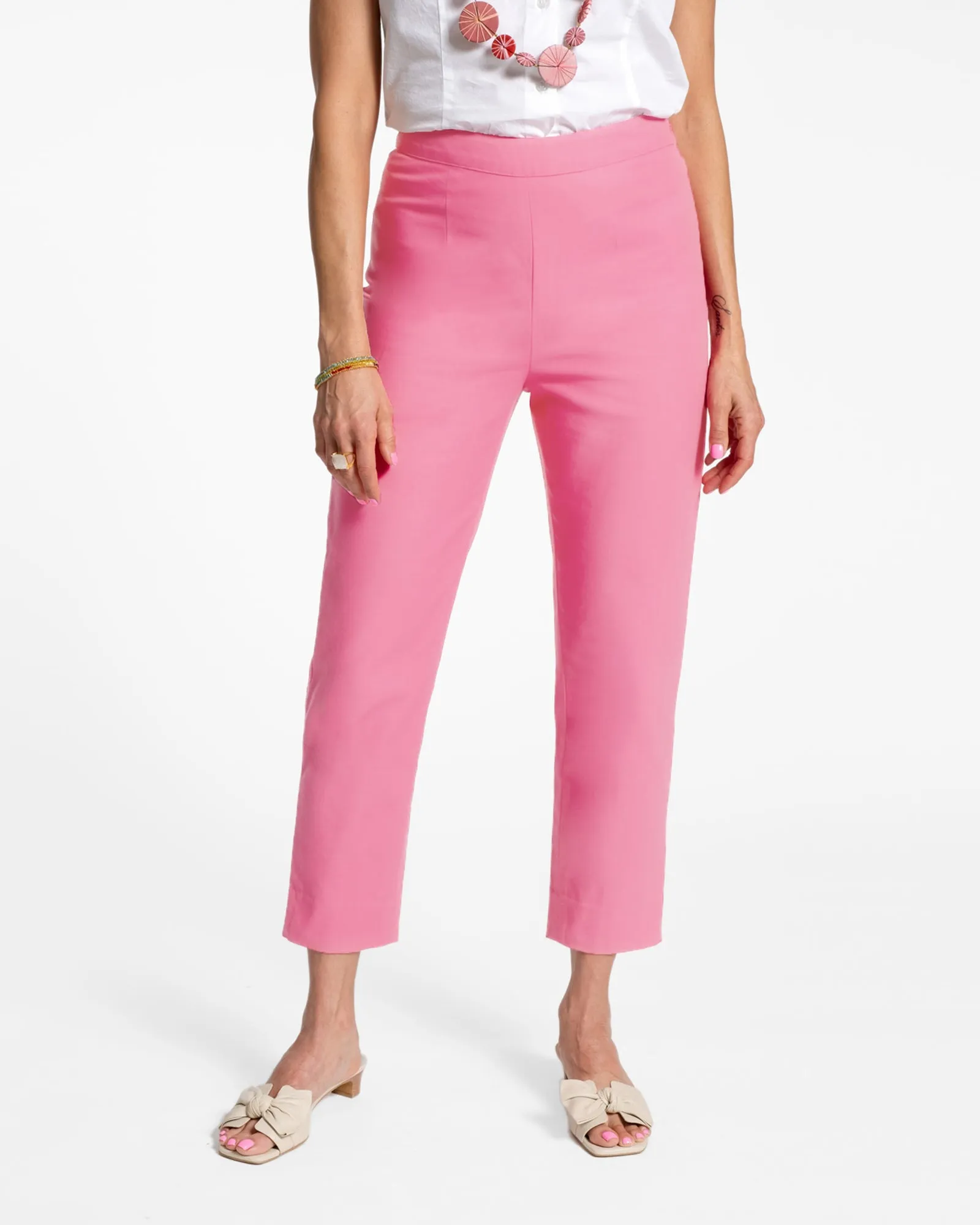 Lucy Cigarette Pant - Cotton Stretch Pink sold by Frances Valentine