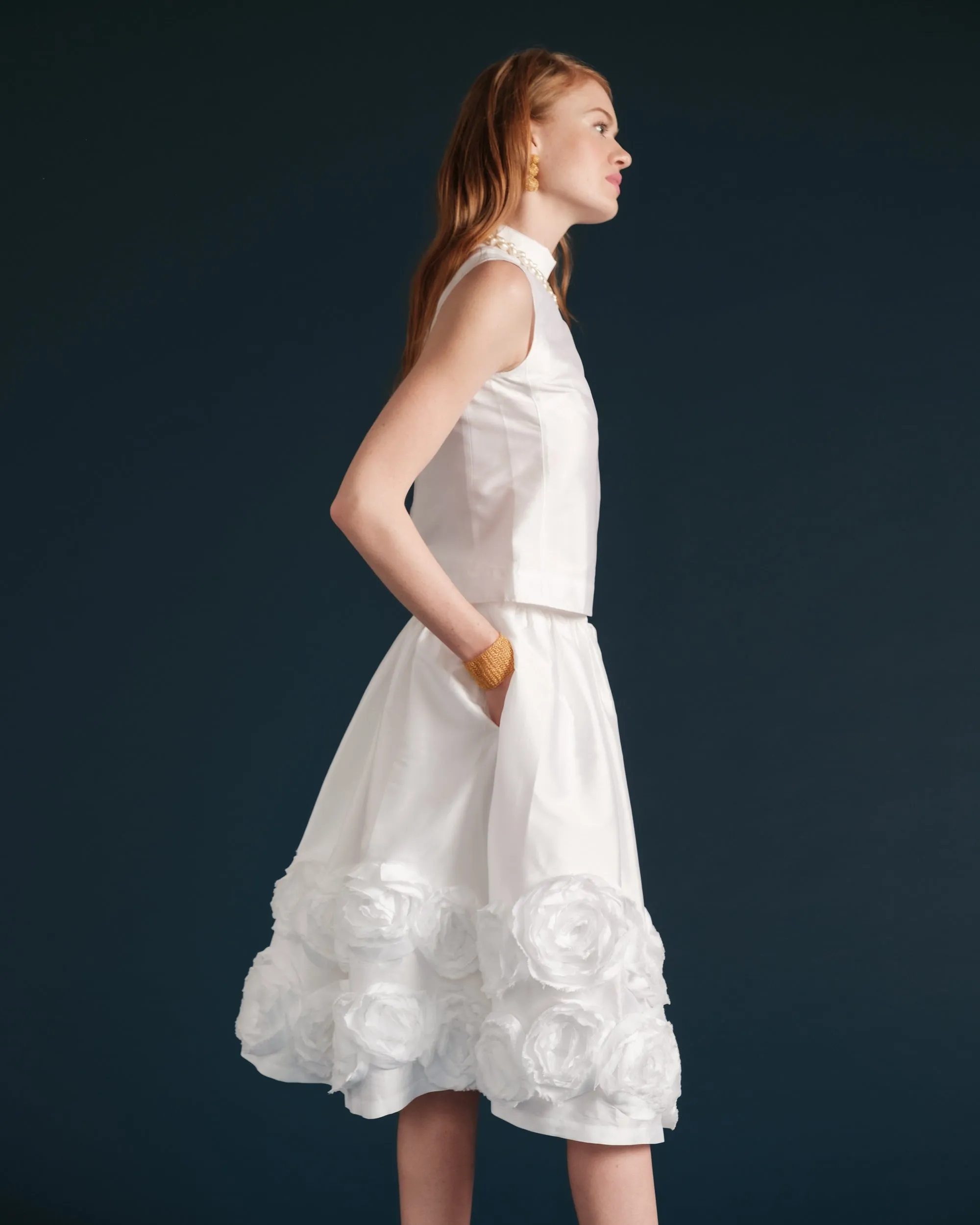 Barbara Skirt Flowers - Shantung White sold by Frances Valentine product image thumbnail 3