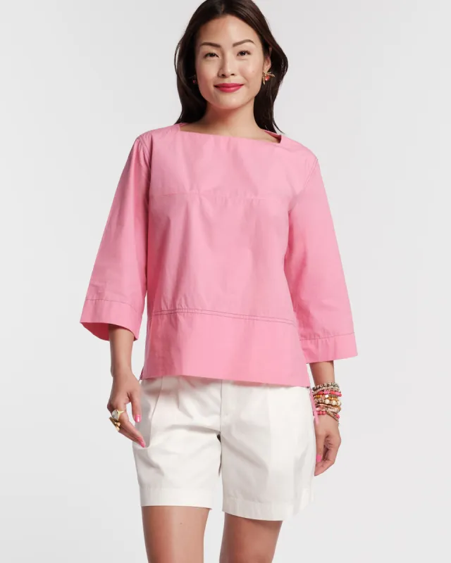 Carly Top Cotton Poplin Pink Navy sold by Frances Valentine