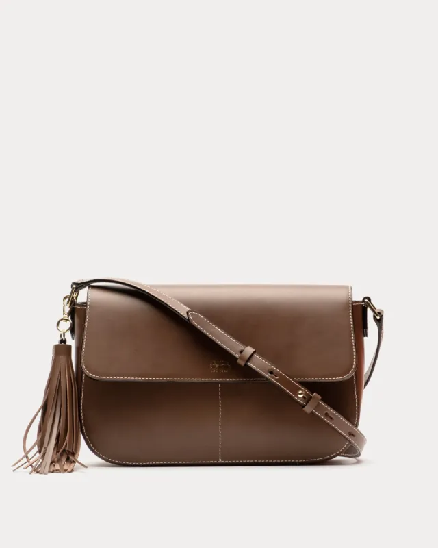 Maddy Crossbody Natural Vachetta Chocolate sold by Frances Valentine