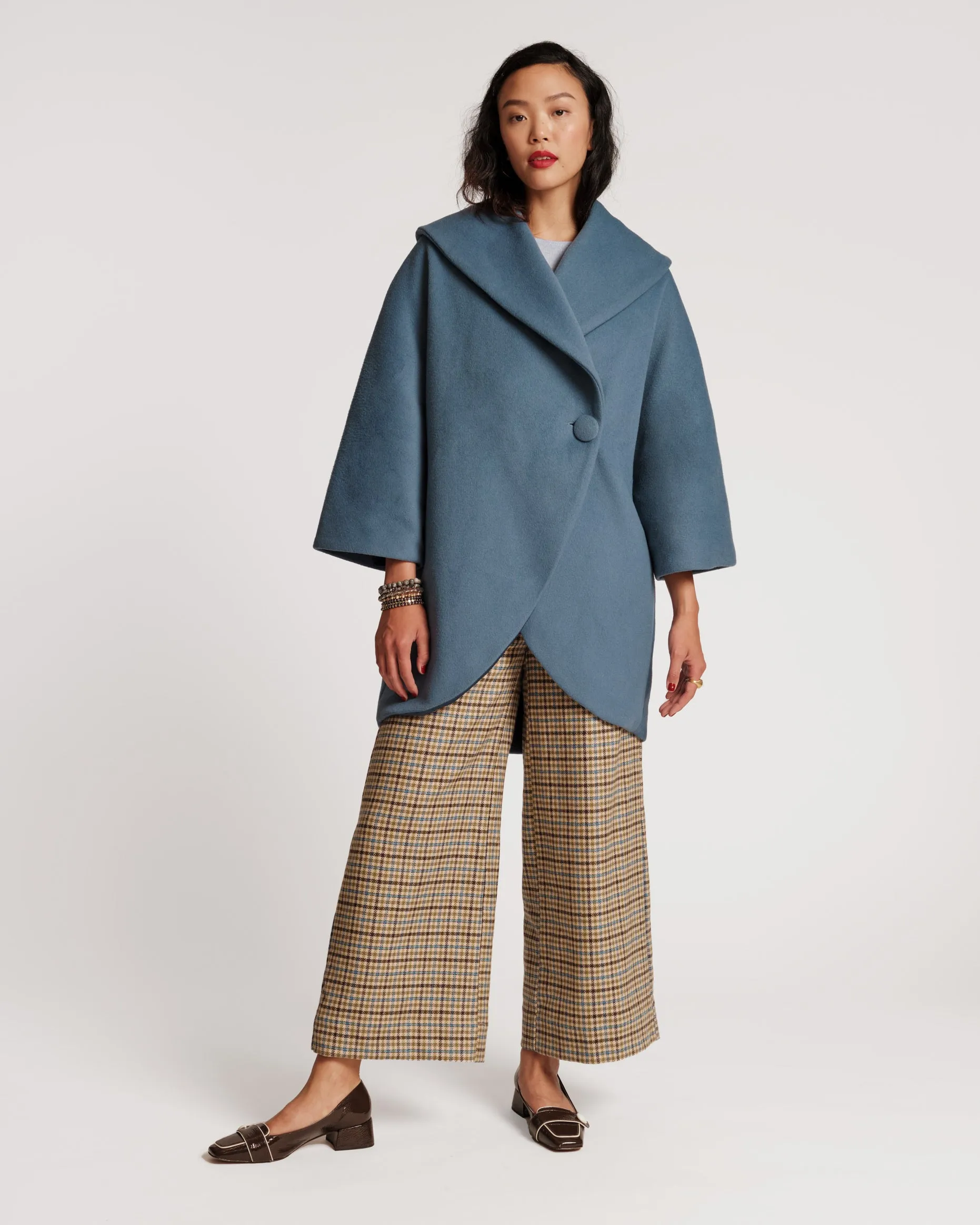 Cocoon Shawl Collar Wool Coat Blue sold by Frances Valentine
