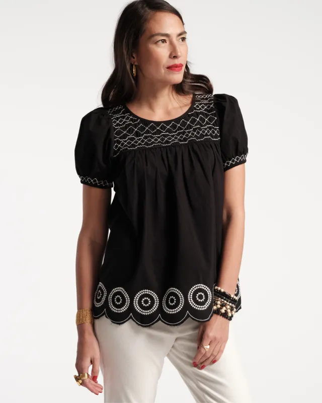 Whit Embroidered Cotton Top Black White sold by Frances Valentine