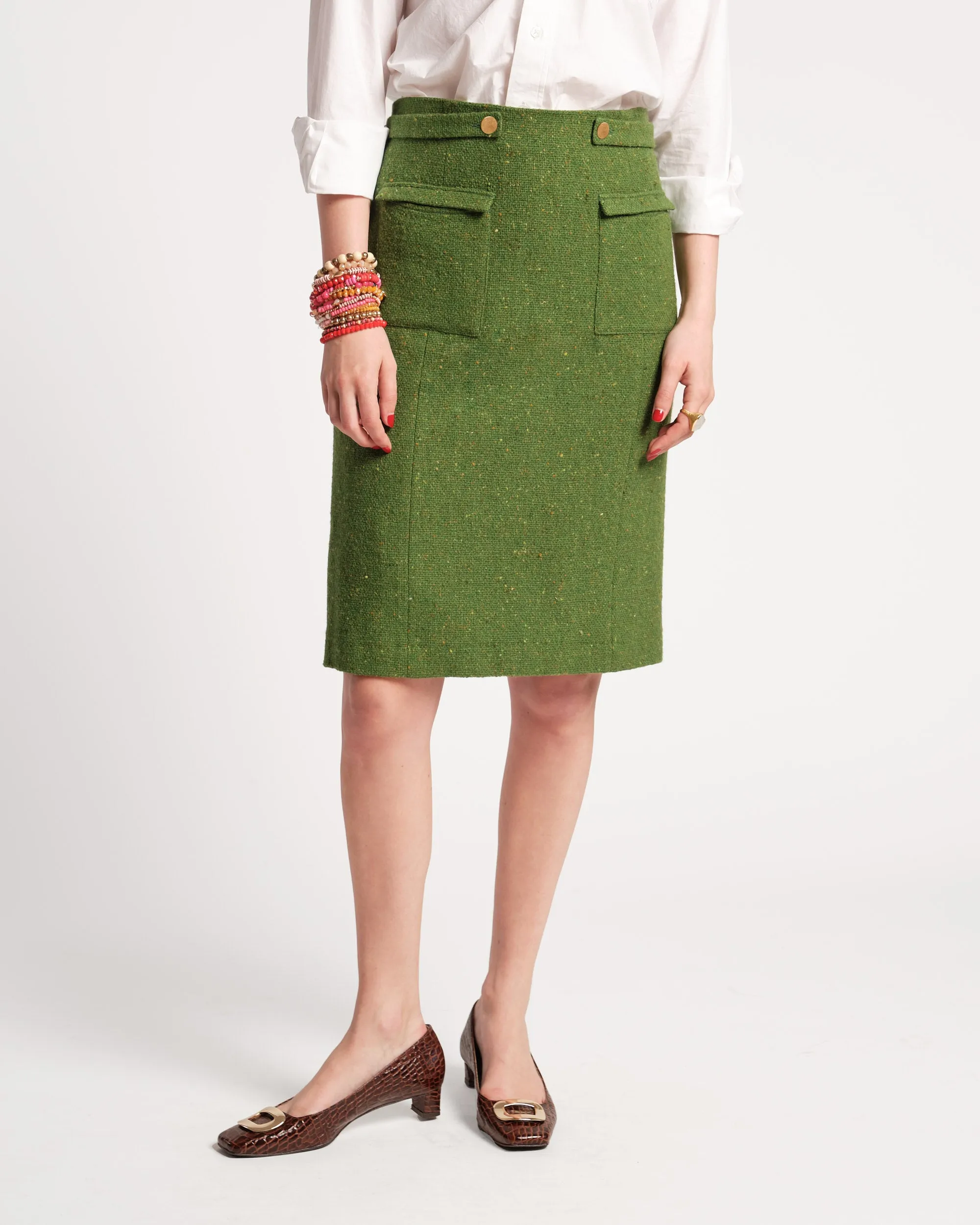 Wool Pencil Skirt - Green sold by Frances Valentine