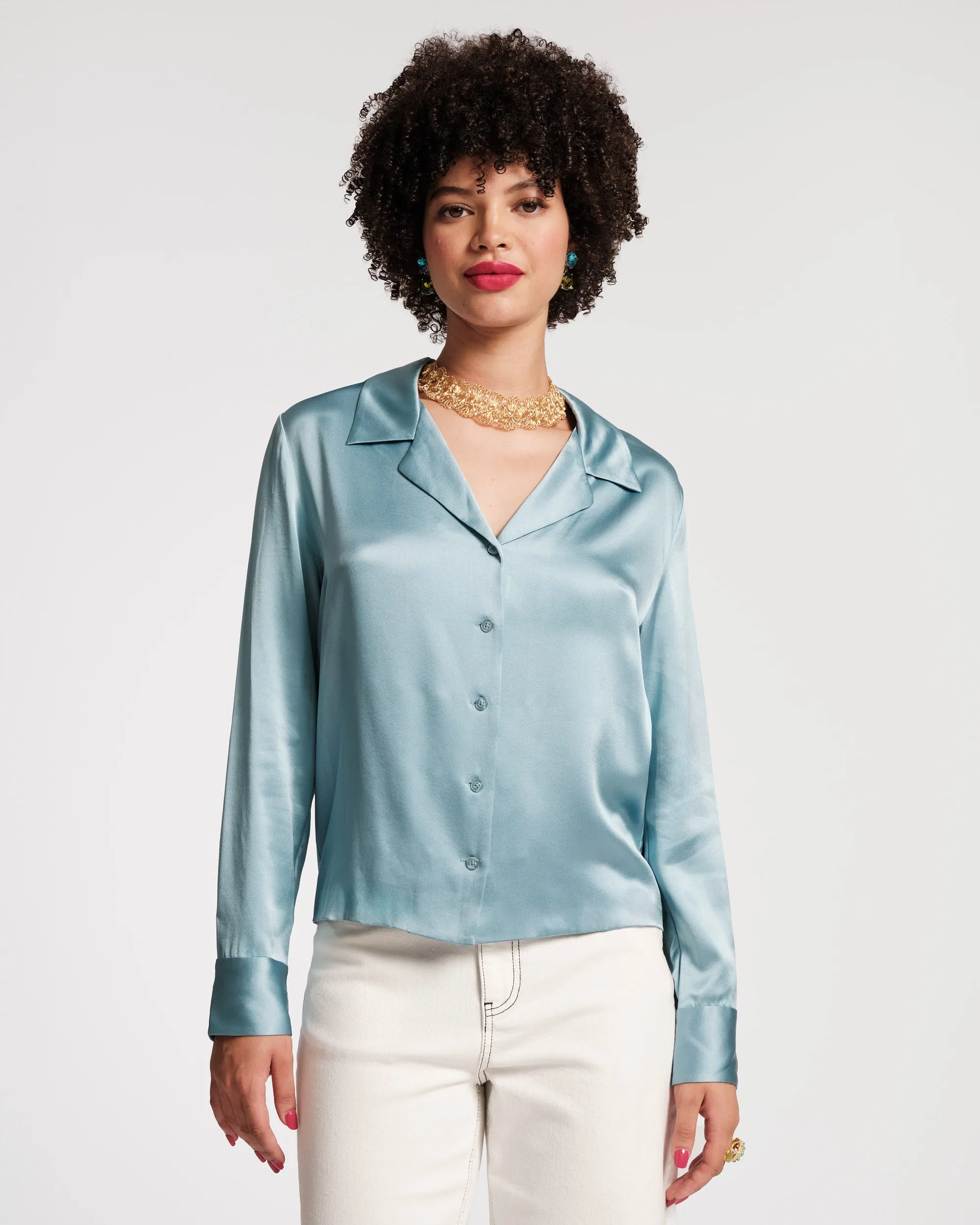 Katherine Silk Blouse - Light Blue sold by Frances Valentine