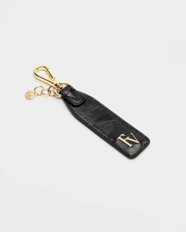 Logo Keychain - Crinkled Leather Black sold by Frances Valentine