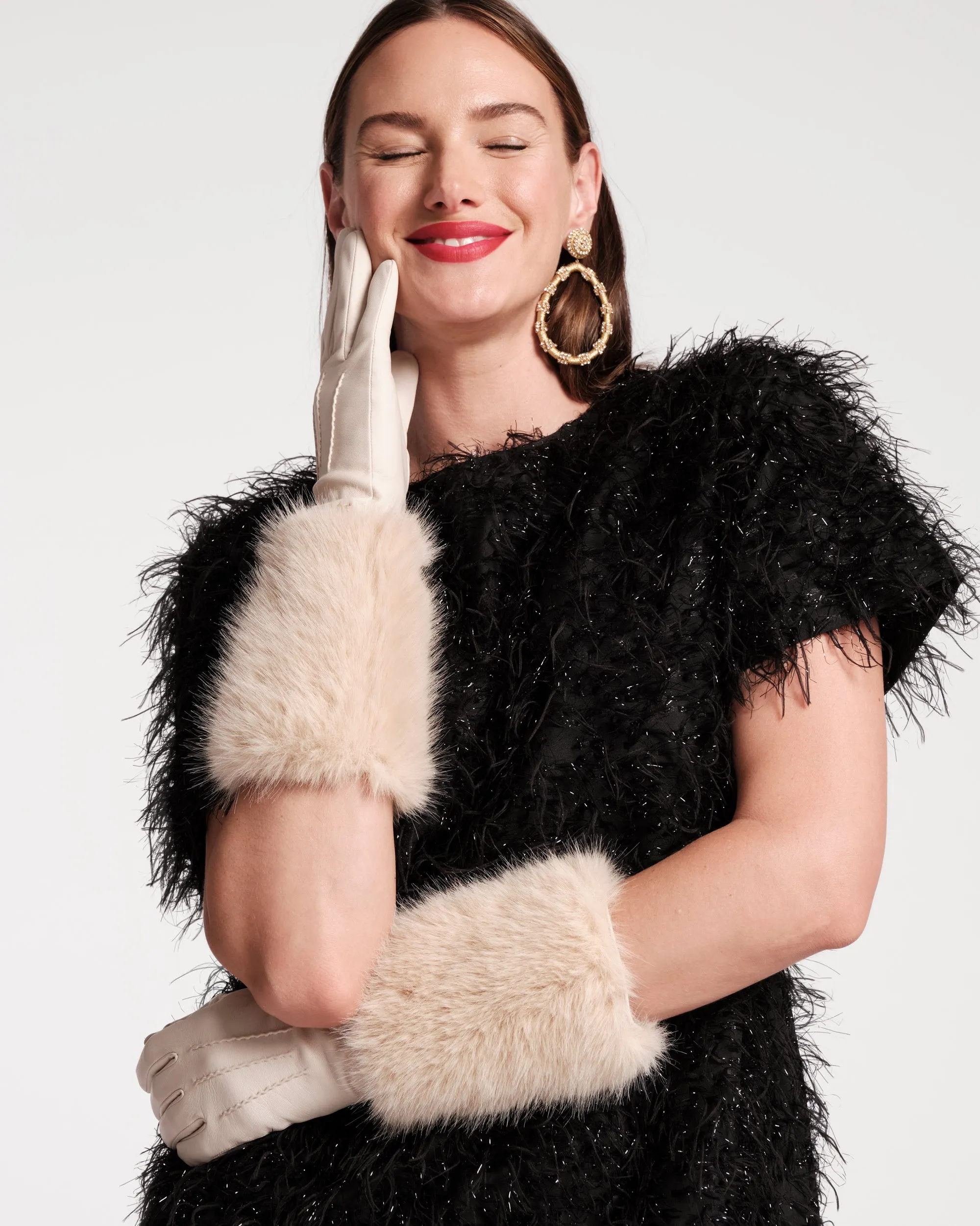 Faux Fur Cuff Leather Glove - Oyster sold by Frances Valentine