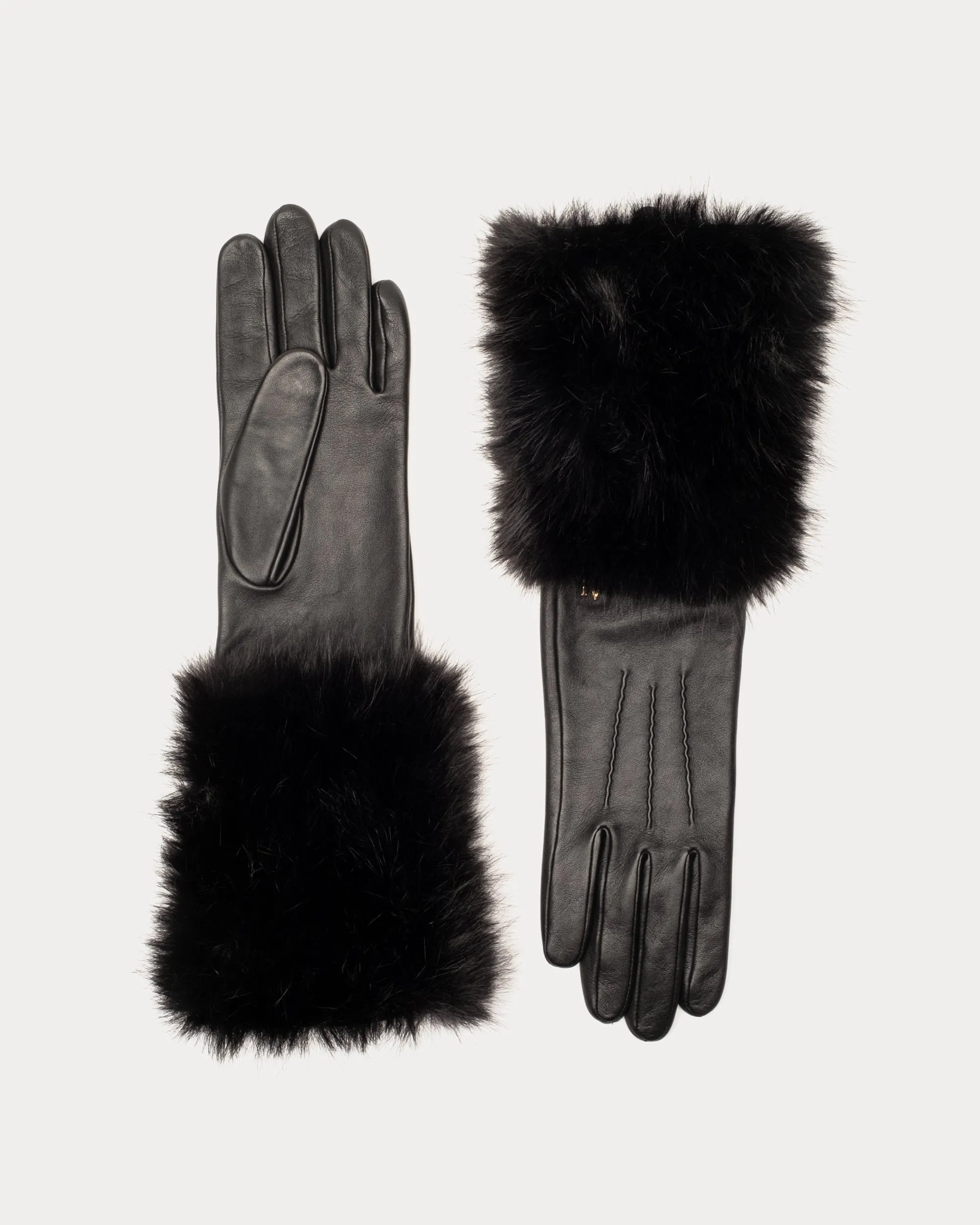 Faux Fur Cuff Leather Gloves - Black sold by Frances Valentine