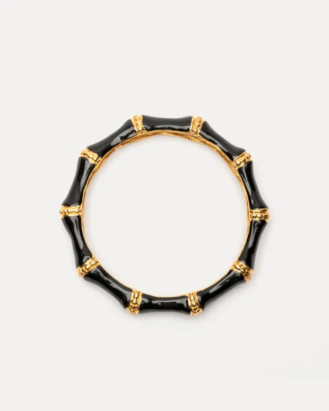 Enamel Bamboo Bangle Bracelet - Black Gold sold by Frances Valentine