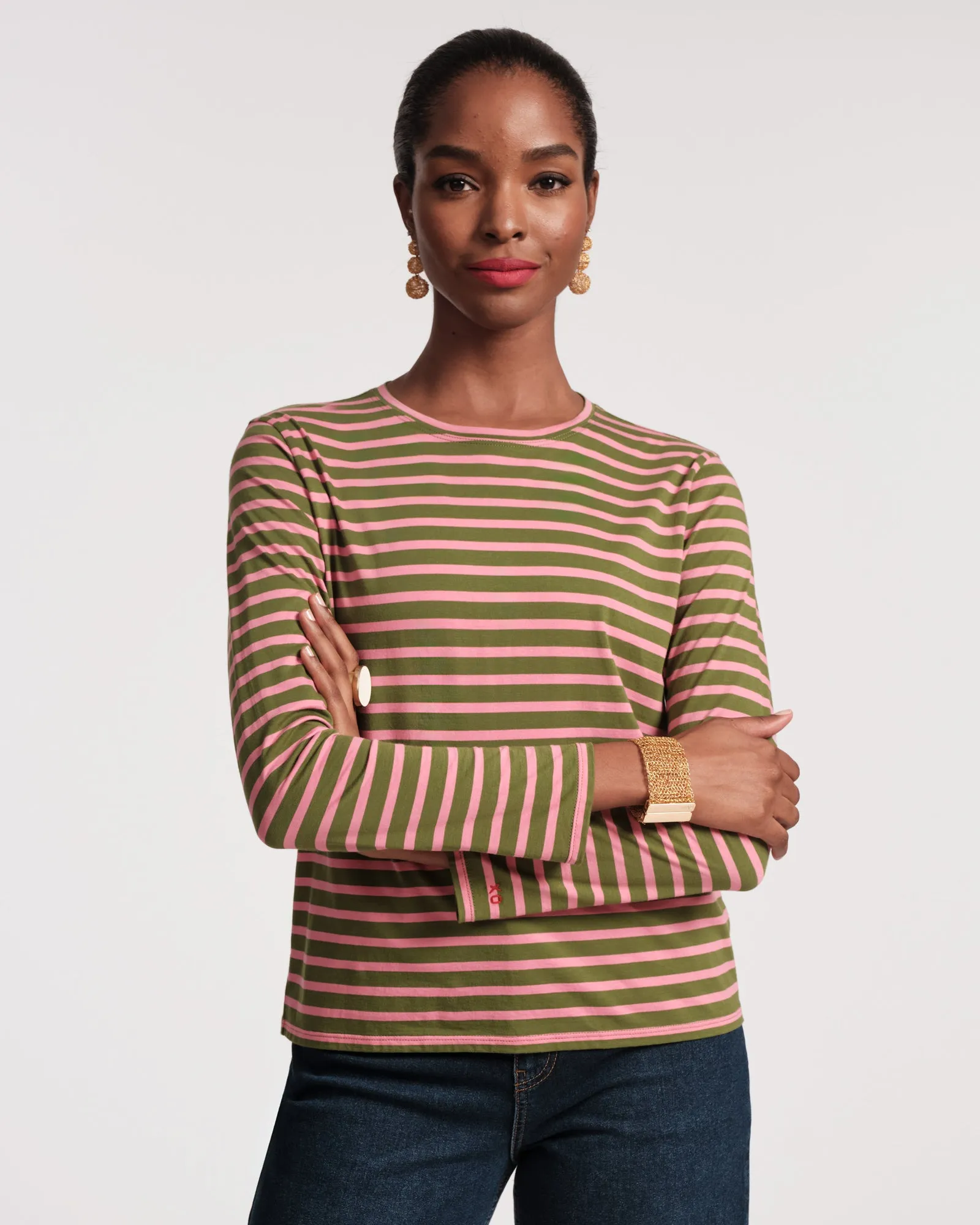 Long Sleeve Striped Tee Shirt - Green Pink sold by Frances Valentine