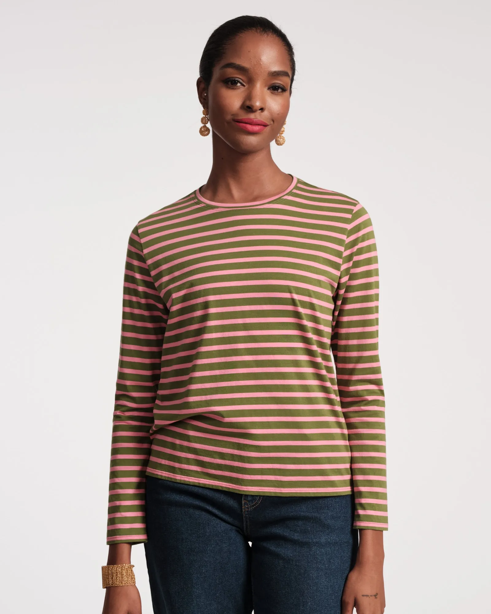 Long Sleeve Striped Tee Shirt - Green Pink sold by Frances Valentine product image thumbnail 2