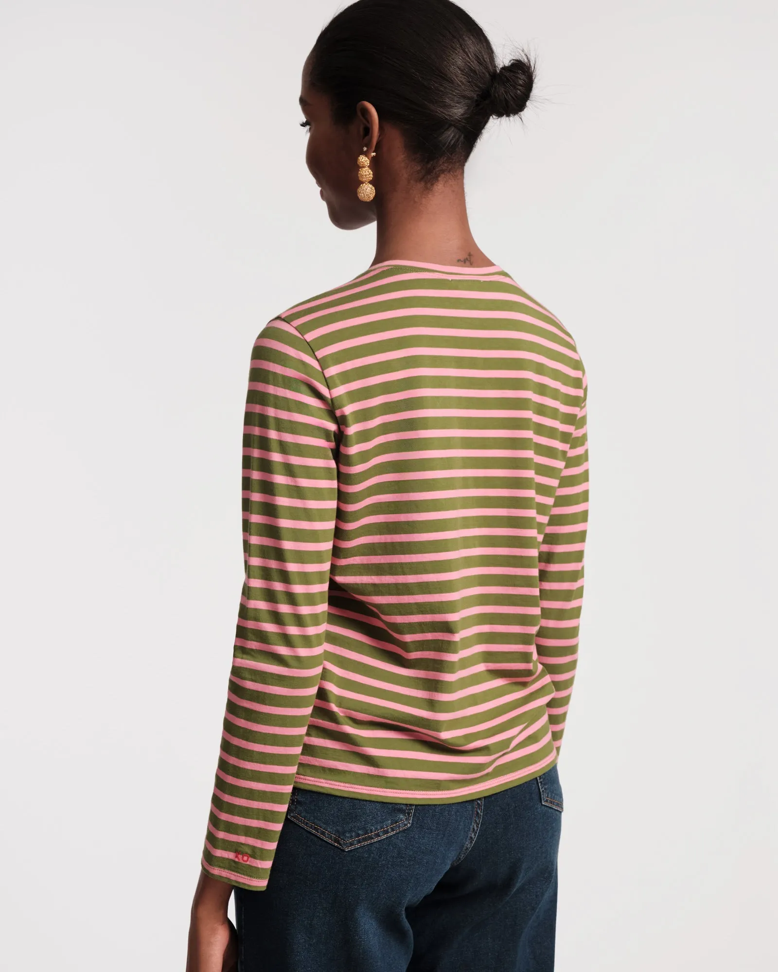Long Sleeve Striped Tee Shirt - Green Pink sold by Frances Valentine product image thumbnail 4
