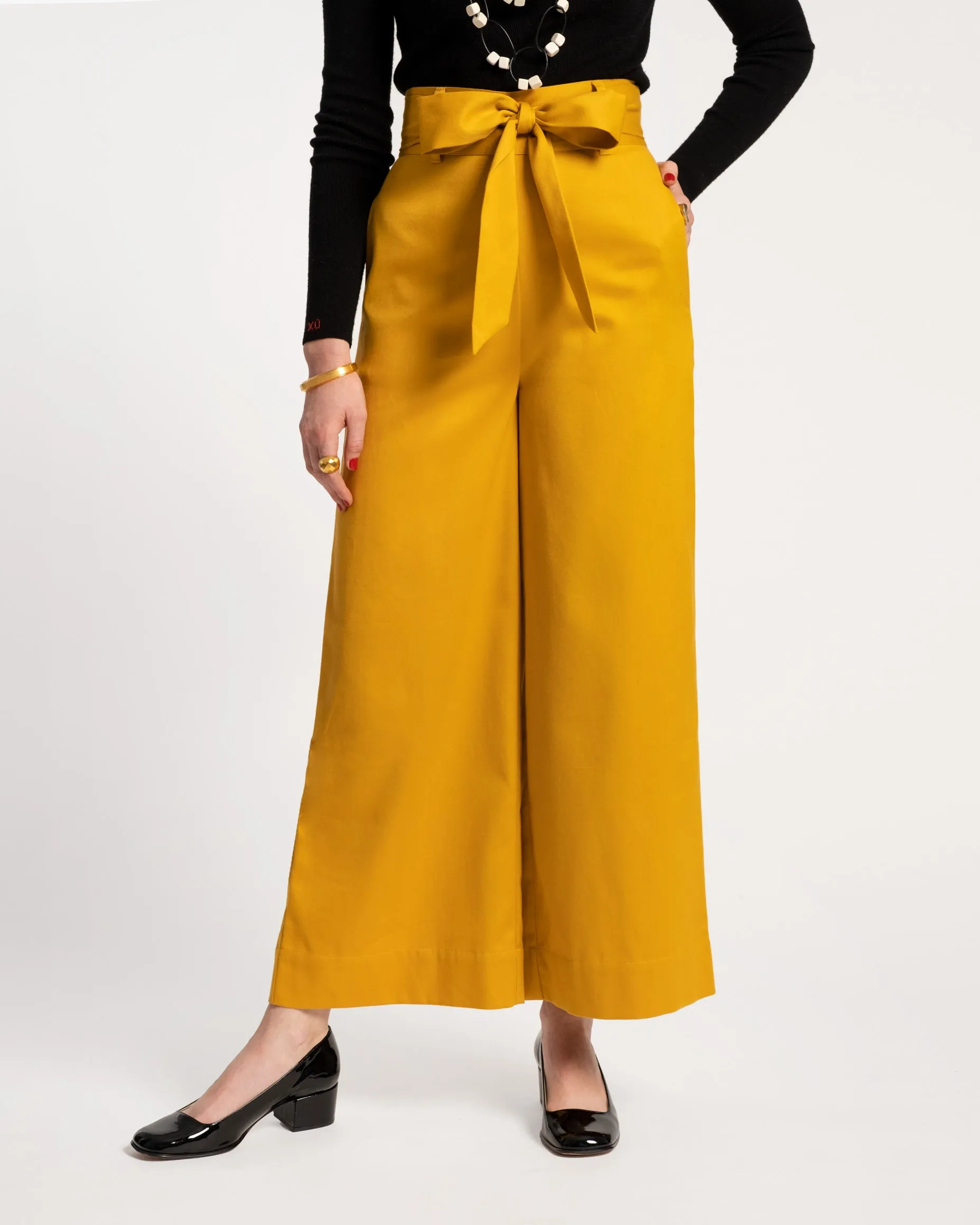Zoey Belted Cotton Pant Mustard sold by Frances Valentine
