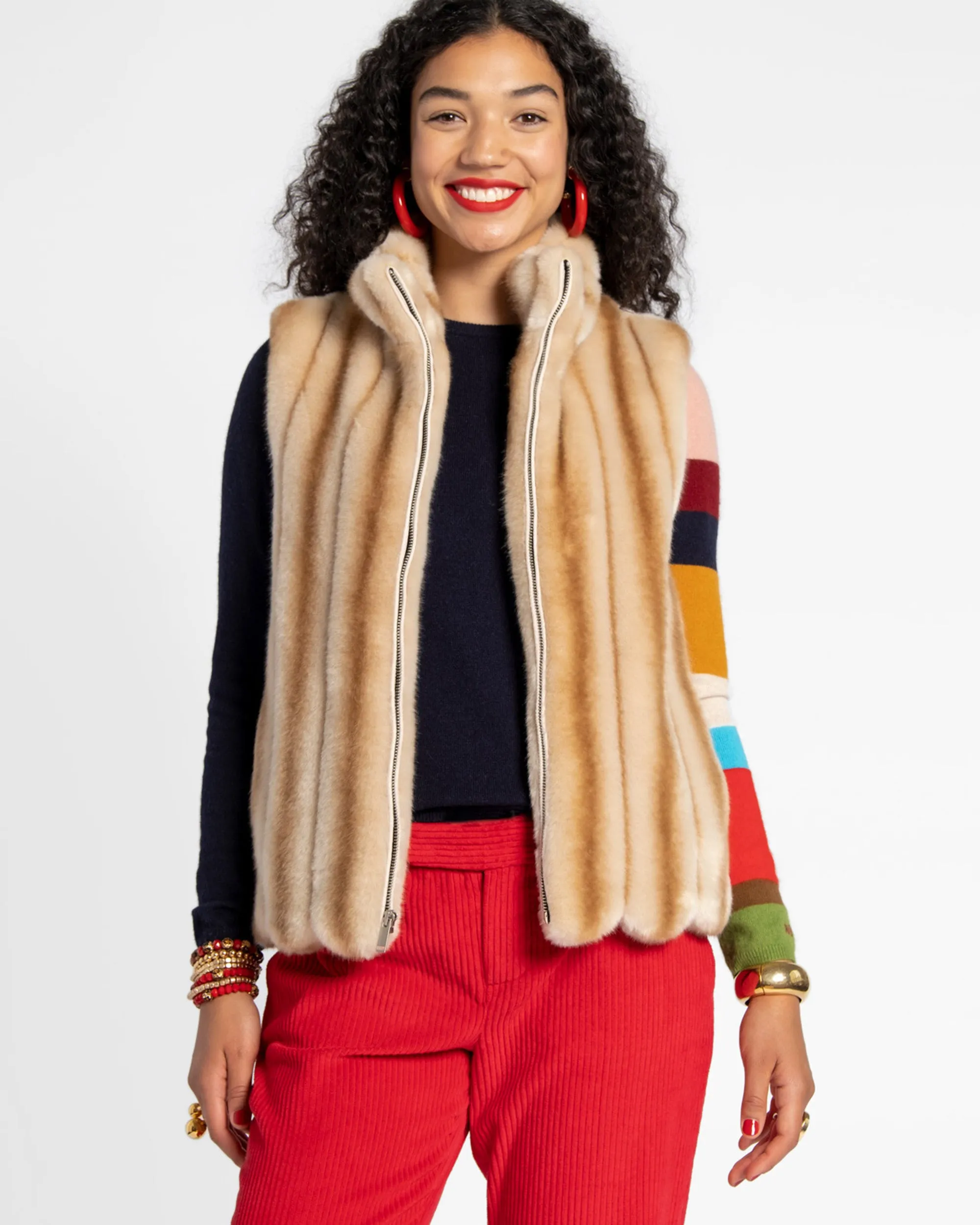 Faux Fur Scalloped Hem Vest Honey sold by Frances Valentine