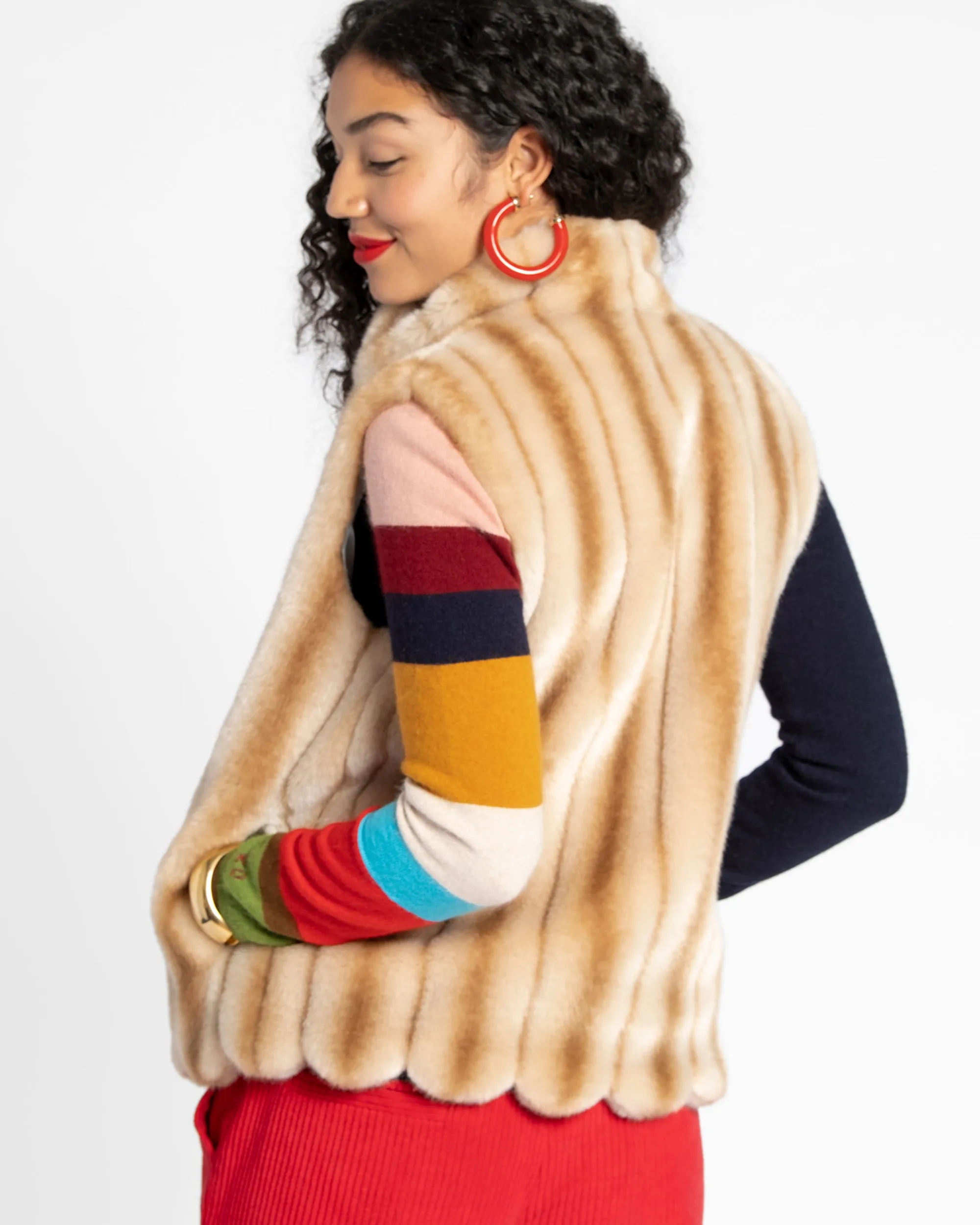 Faux Fur Scalloped Hem Vest Honey sold by Frances Valentine product image thumbnail 3