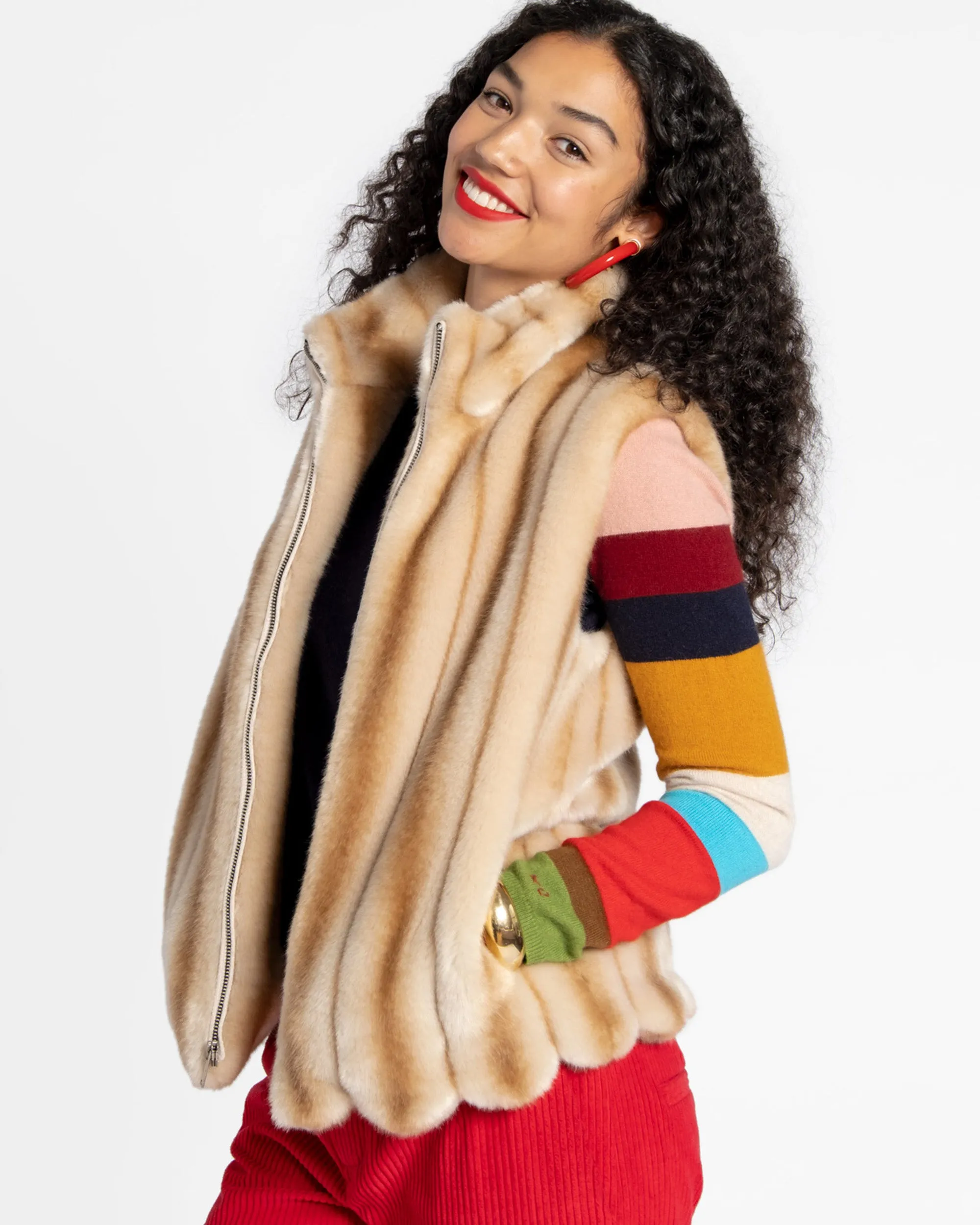 Faux Fur Scalloped Hem Vest Honey sold by Frances Valentine product image thumbnail 2