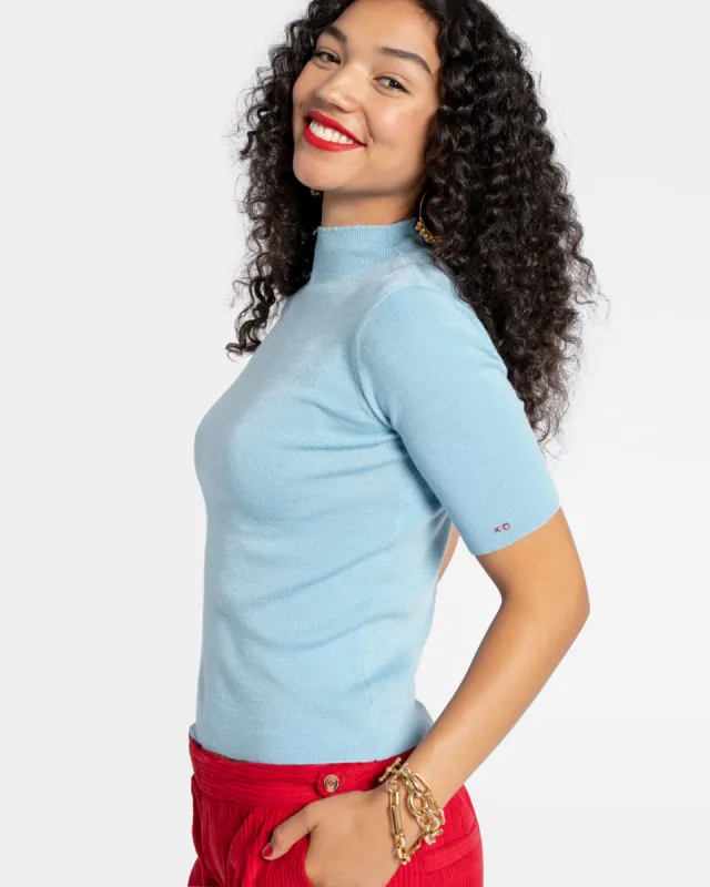 Marie Merino Mock Neck Blue sold by Frances Valentine