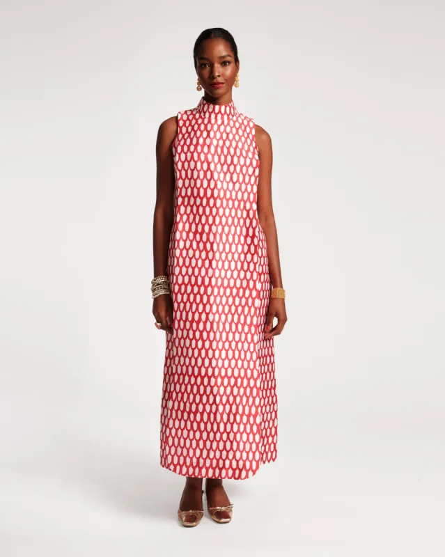 Carlyle Panel Dress Loop Print Oyster Red sold by Frances Valentine
