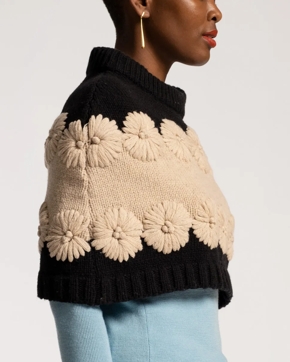 Emma Embroidered Wool Flower Shrug Black Oyster sold by Frances Valentine product image thumbnail 4