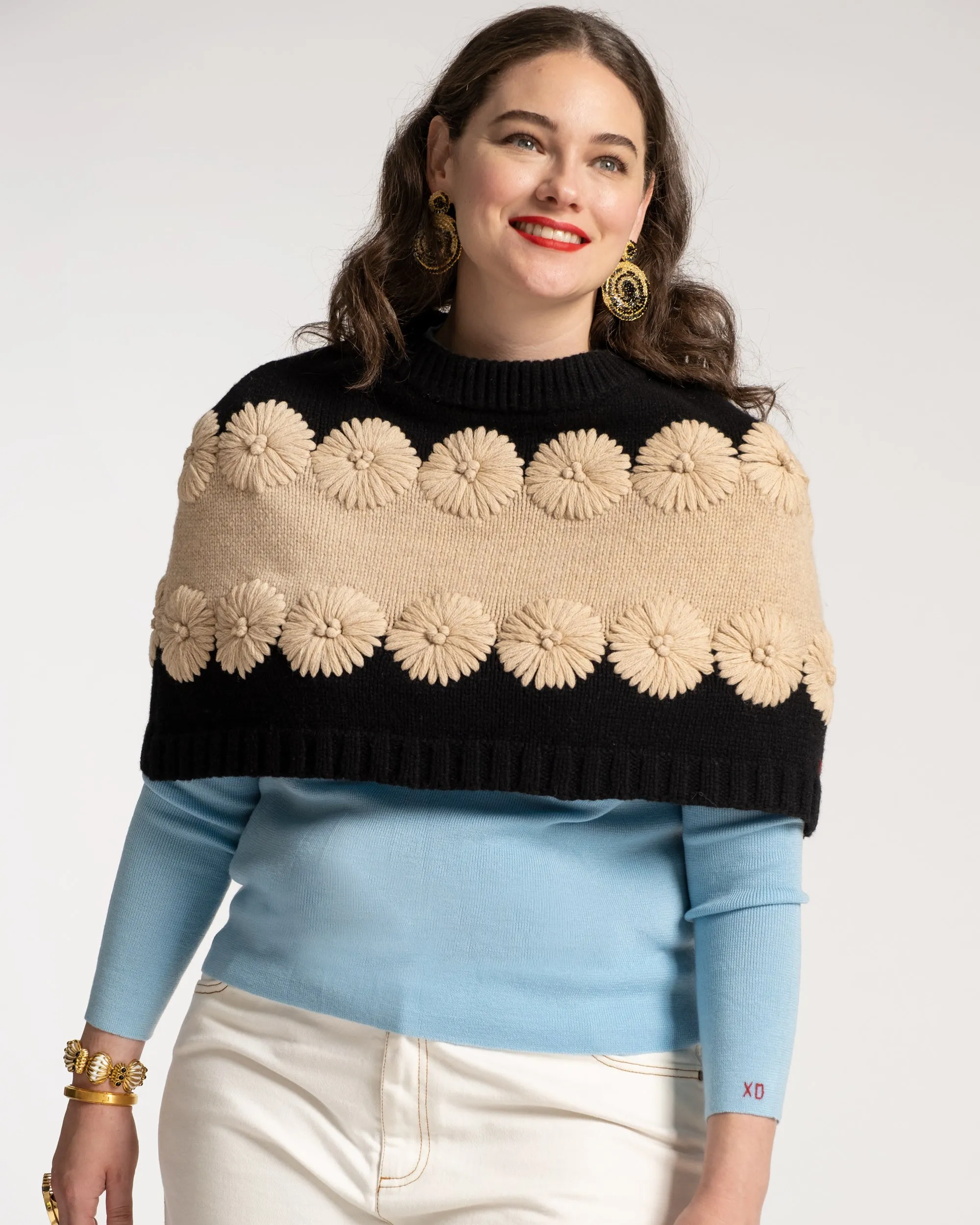 Emma Embroidered Wool Flower Shrug Black Oyster sold by Frances Valentine product image thumbnail 2