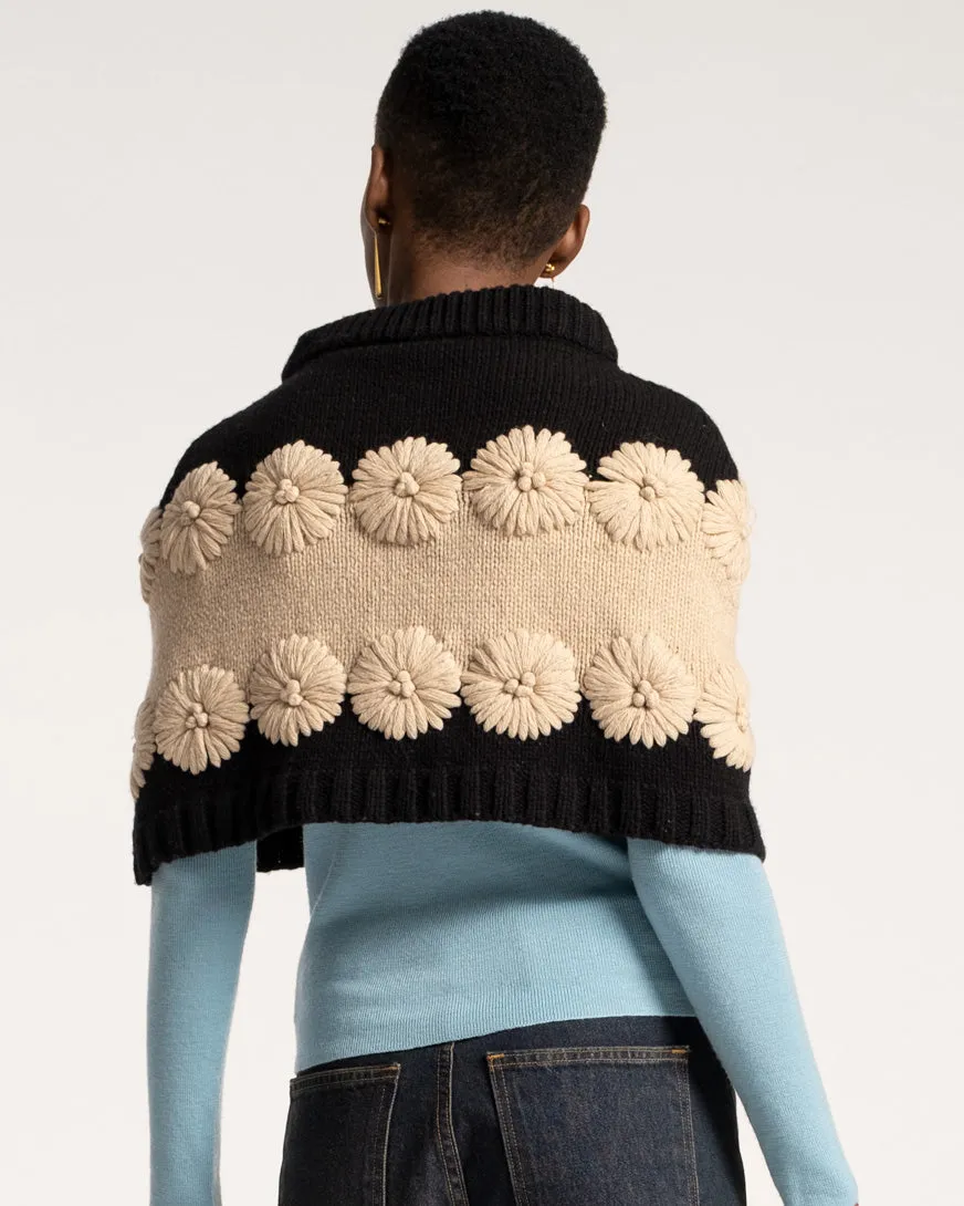 Emma Embroidered Wool Flower Shrug Black Oyster sold by Frances Valentine product image thumbnail 3