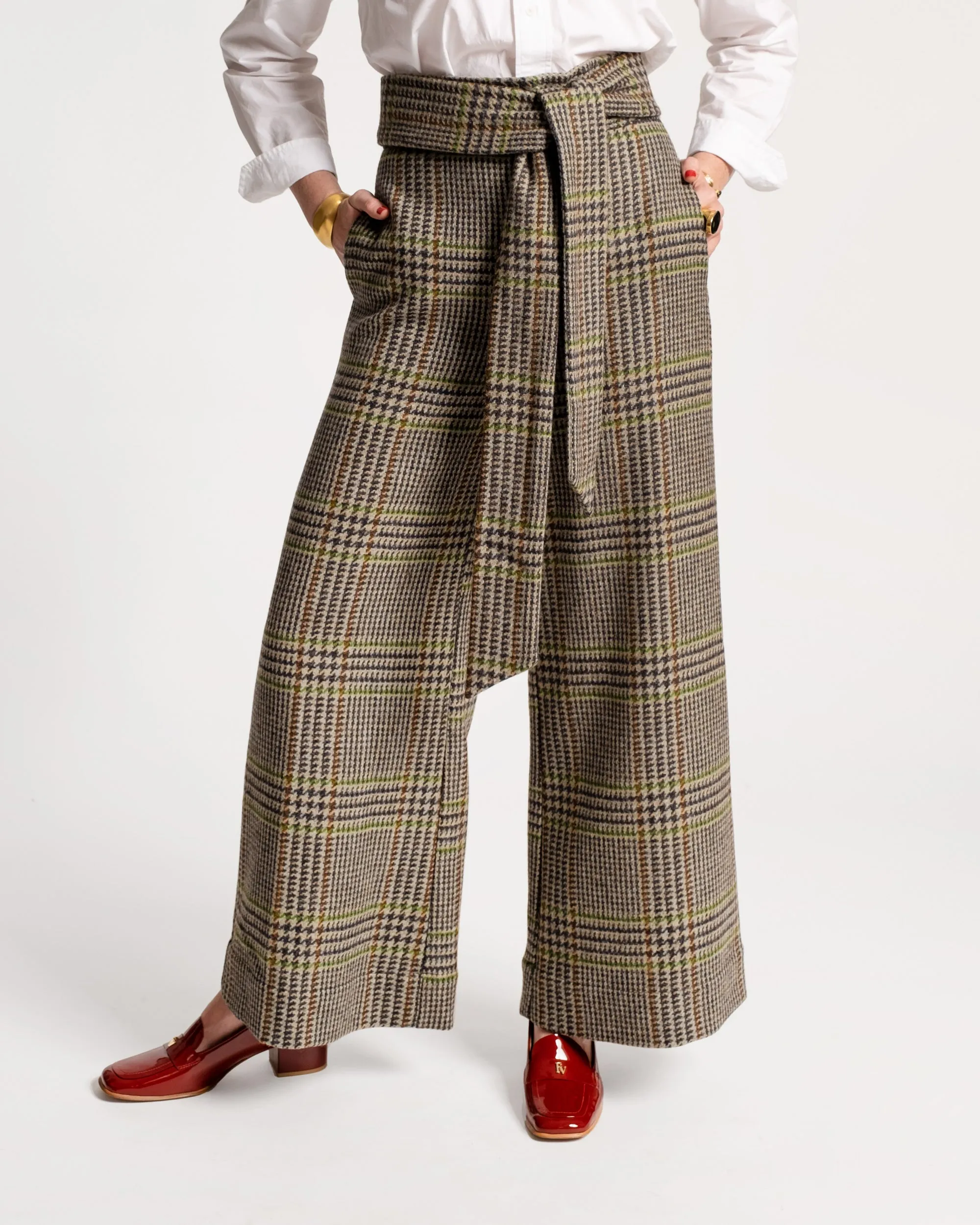 Zoey Belted Pant Leeds Houndstooth Wool sold by Frances Valentine