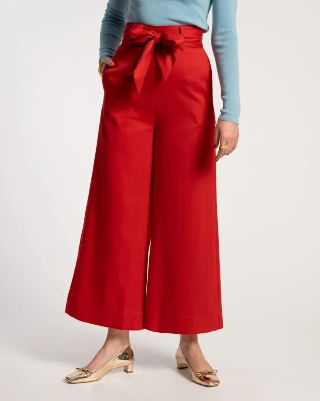 Zoey Belted Cotton Pant Red sold by Frances Valentine