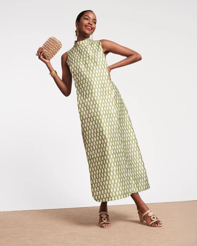 Carlyle Maxi Dress - Loop Print Green made by Frances Valentine