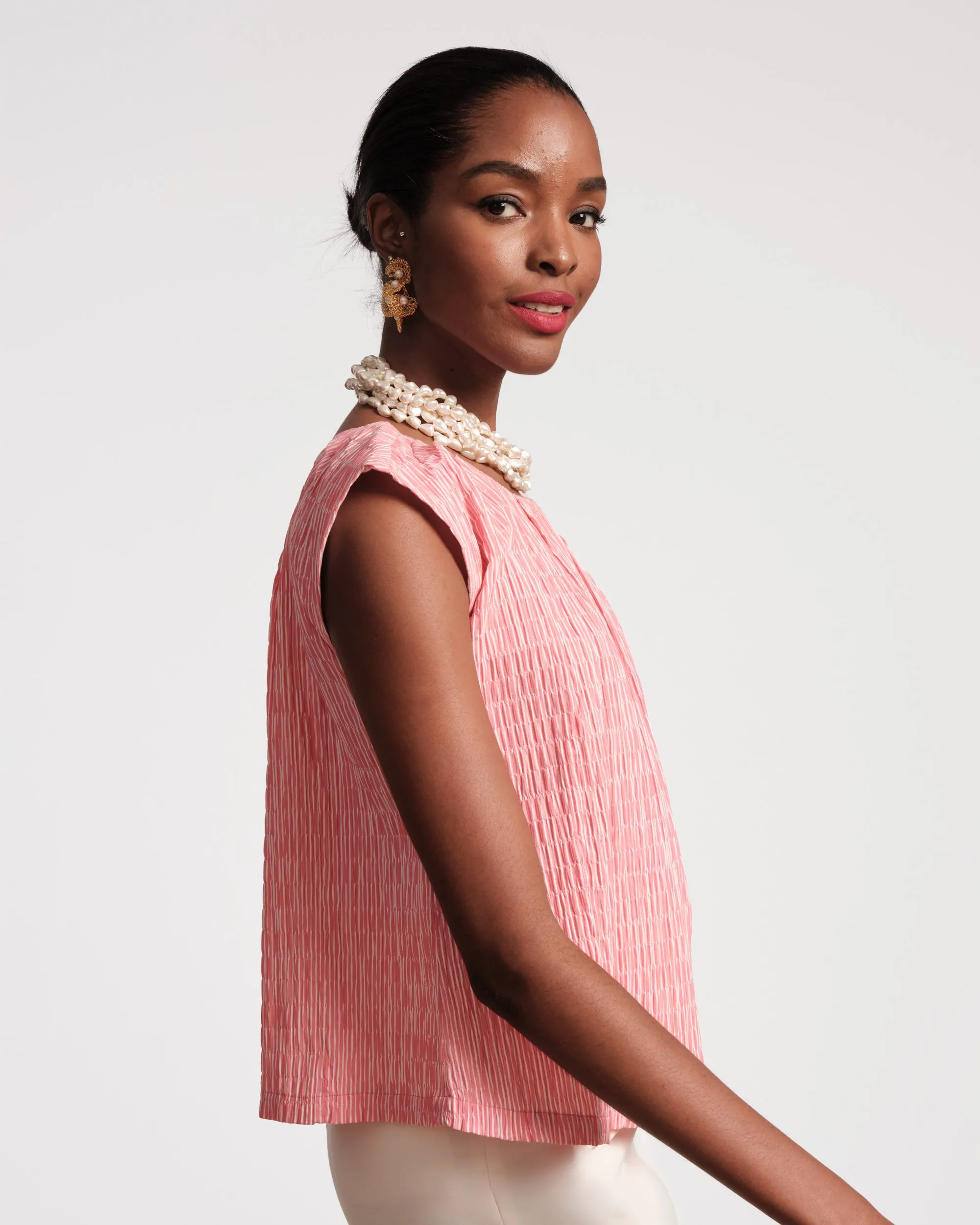 Bailey Top - Seersucker Stripe Pink sold by Frances Valentine product image thumbnail 3