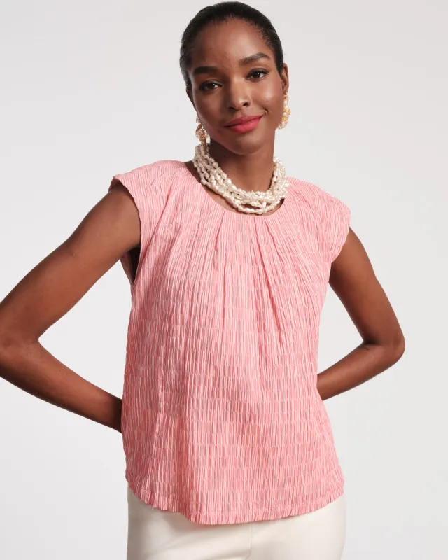 Bailey Top - Seersucker Stripe Pink sold by Frances Valentine