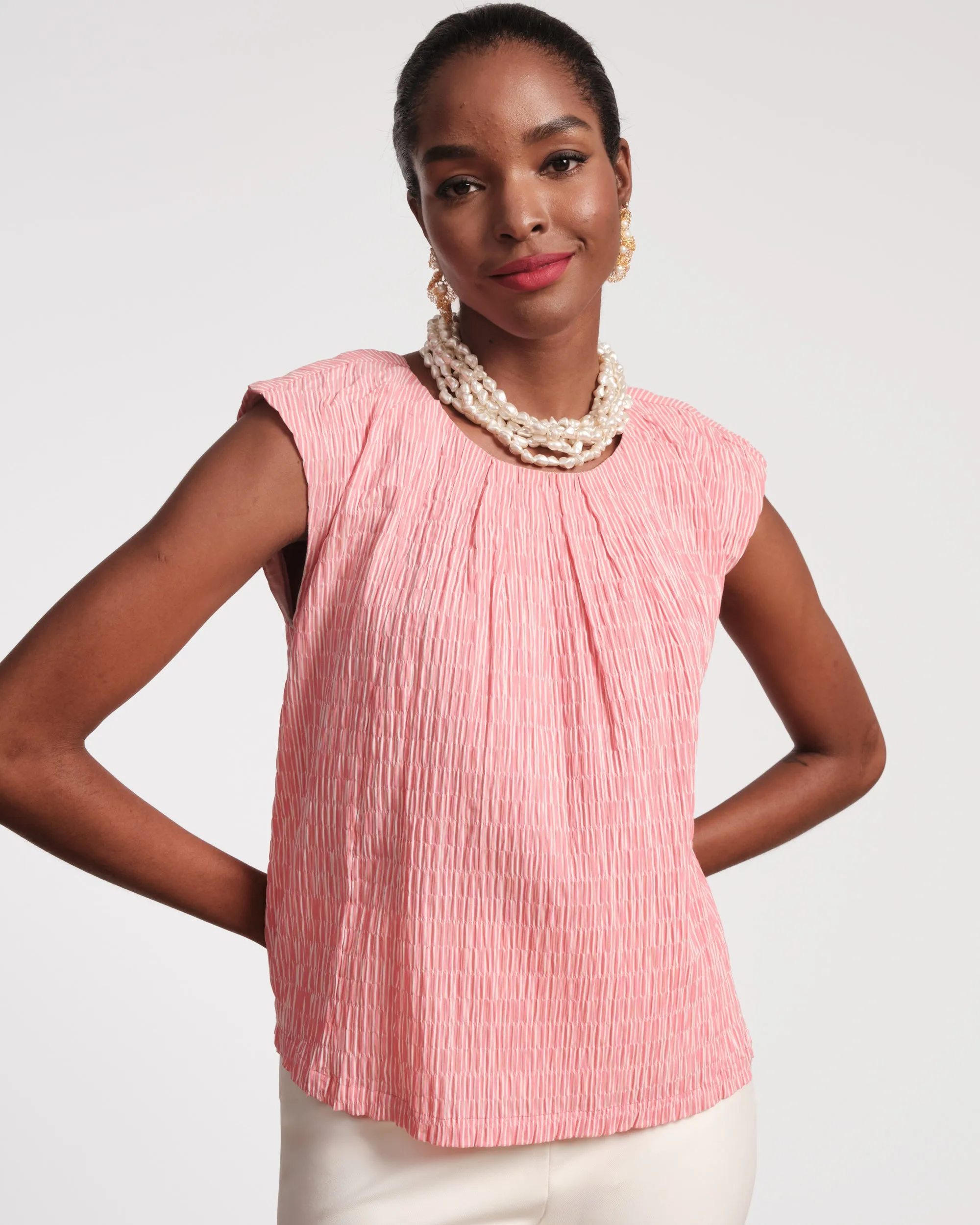 Bailey Top - Seersucker Stripe Pink sold by Frances Valentine