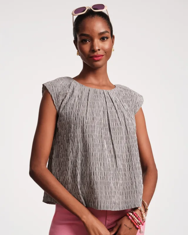 Bailey Top - Seersucker Stripe Grey sold by Frances Valentine