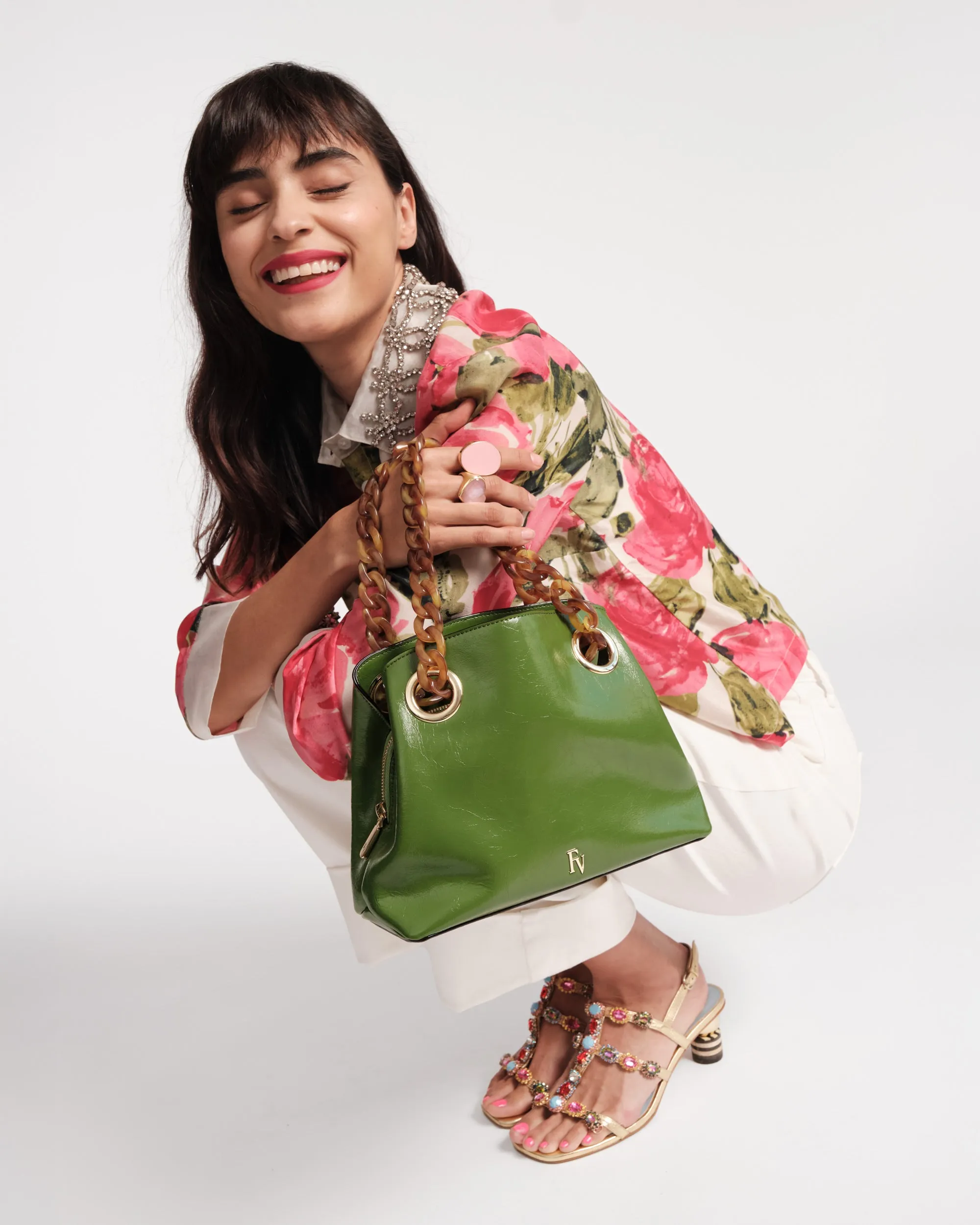 Skip Tote - Crinkled Leather Green sold by Frances Valentine product image thumbnail 2