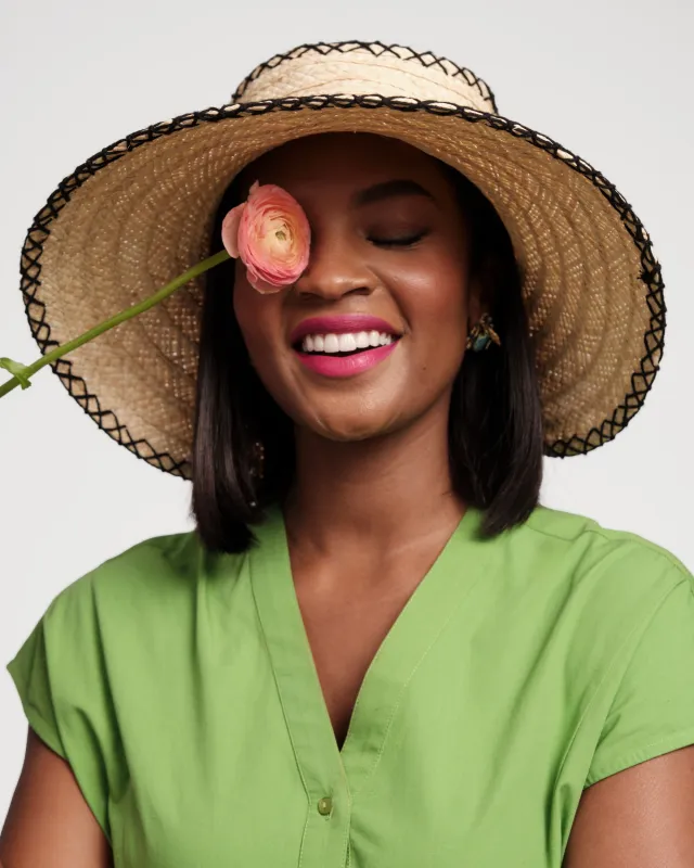 Rollable Raffia Visor - Black sold by Frances Valentine