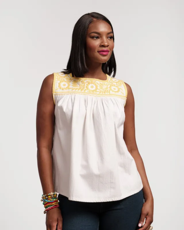 Jess Floral Embroidery Top - White sold by Frances Valentine