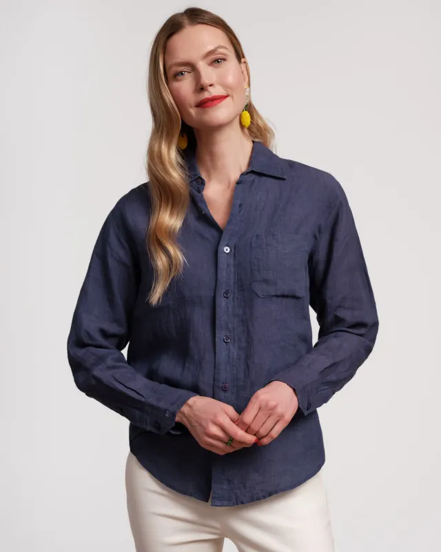 Perfect Button Down Linen - Navy sold by Frances Valentine