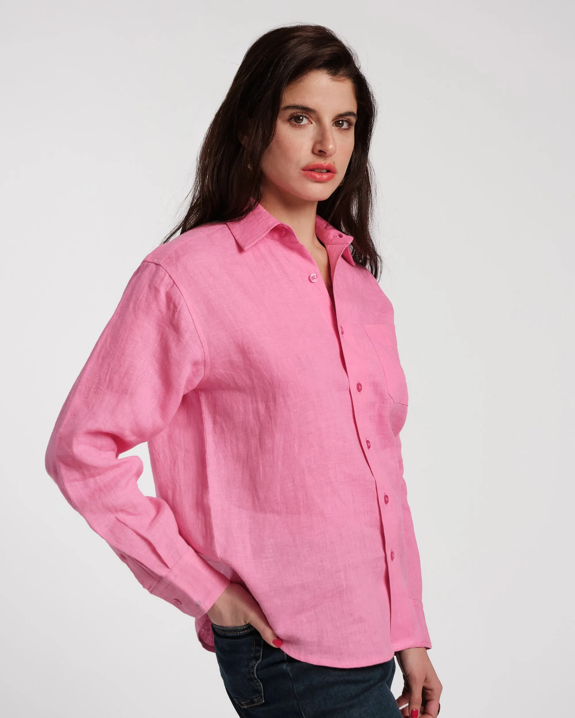Perfect Button Down Linen - Pink sold by Frances Valentine product image thumbnail 3