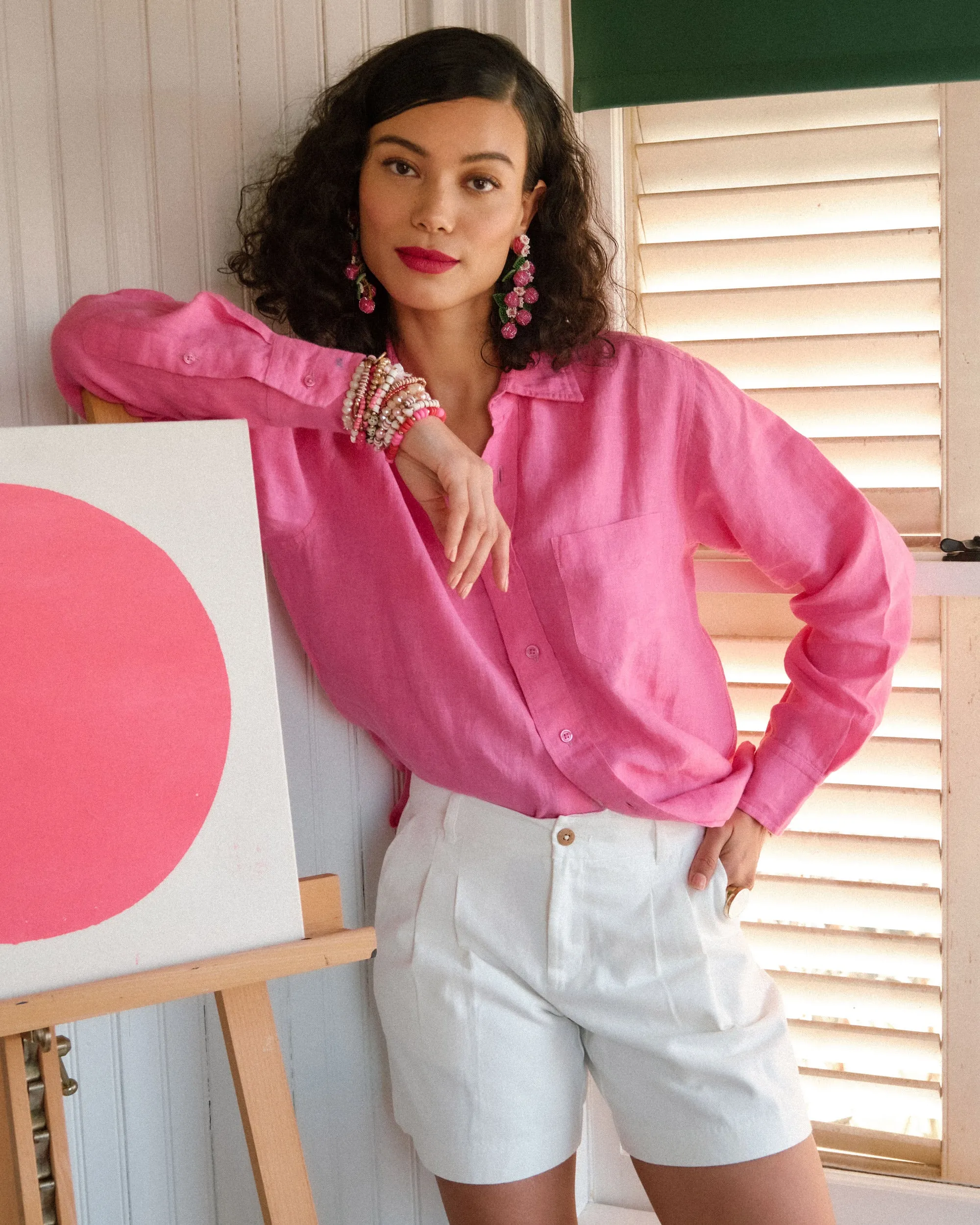Perfect Button Down Linen - Pink sold by Frances Valentine