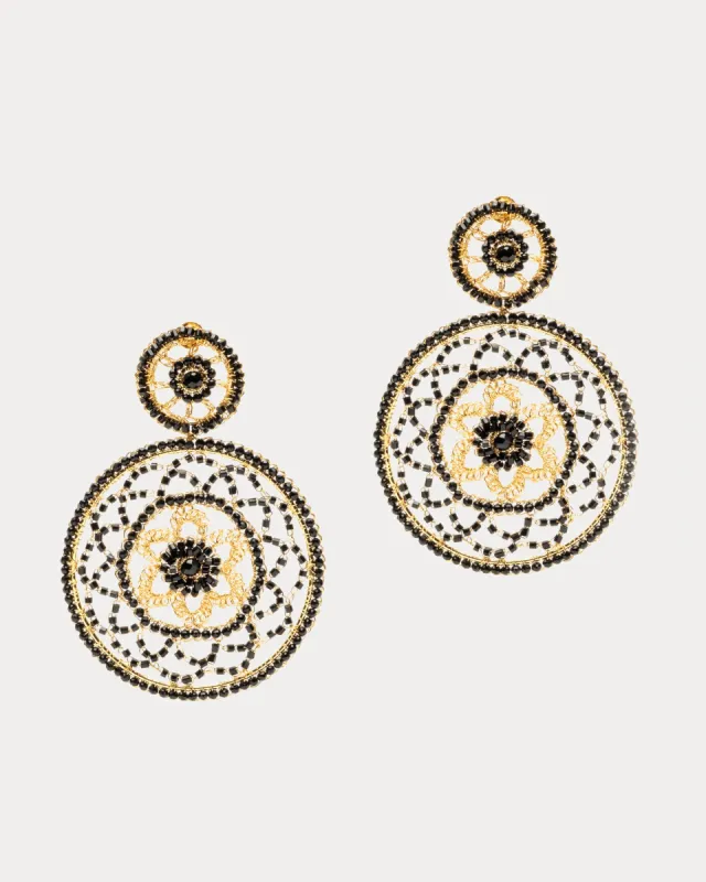 Large Crochet Dream Catcher Earrings Gold Black made by Lavish