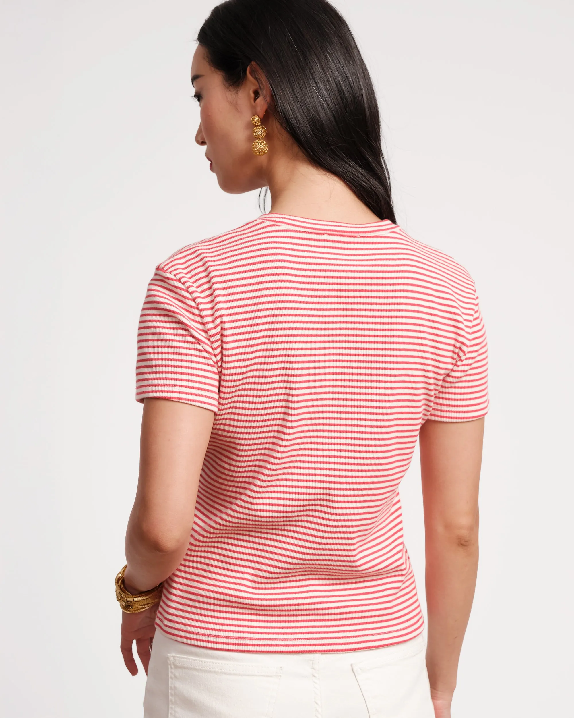 Crewneck Ribbed Tee - Stripe Cotton Red/White sold by Frances Valentine product image thumbnail 5