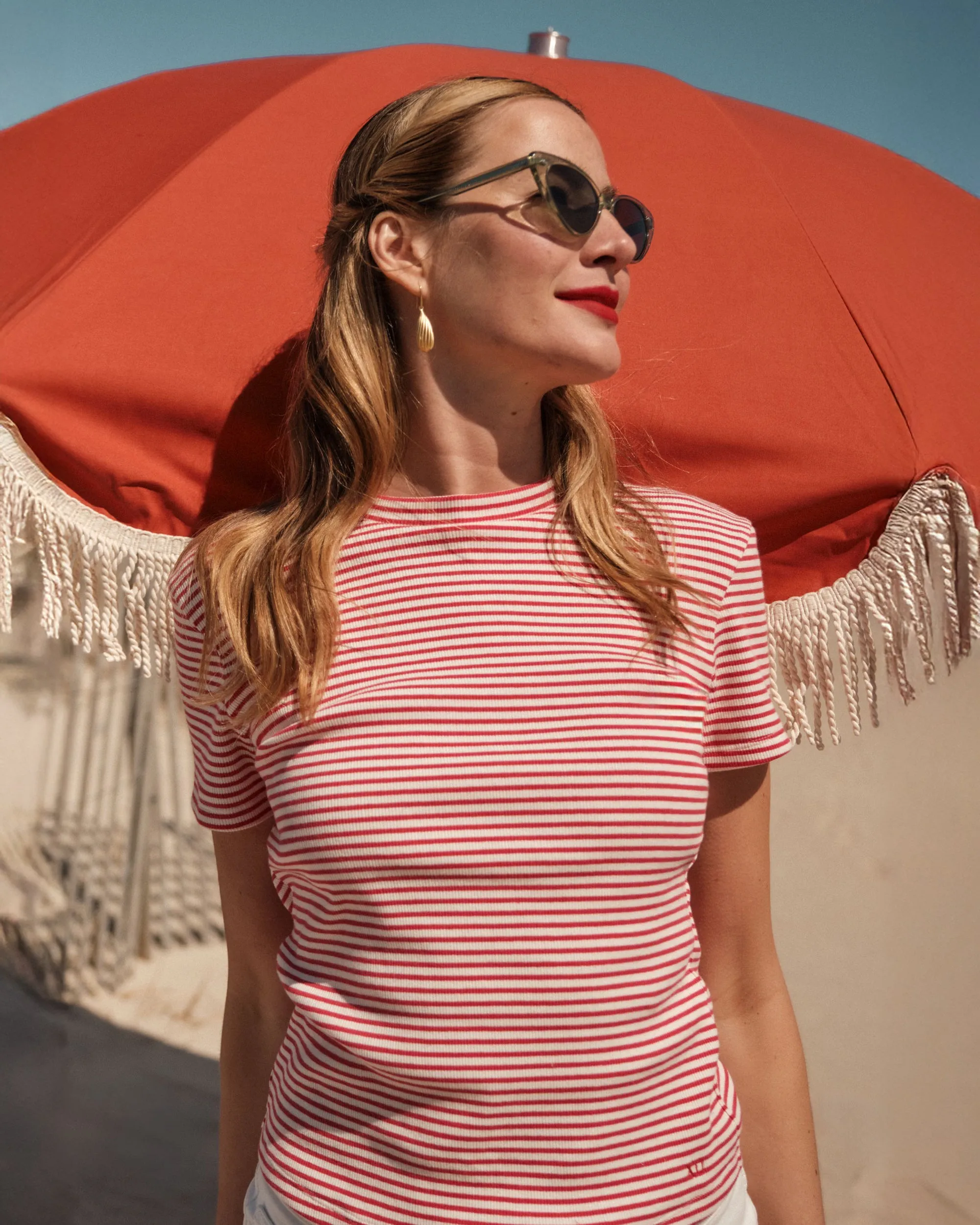 Crewneck Ribbed Tee - Stripe Cotton Red/White sold by Frances Valentine product image thumbnail 2