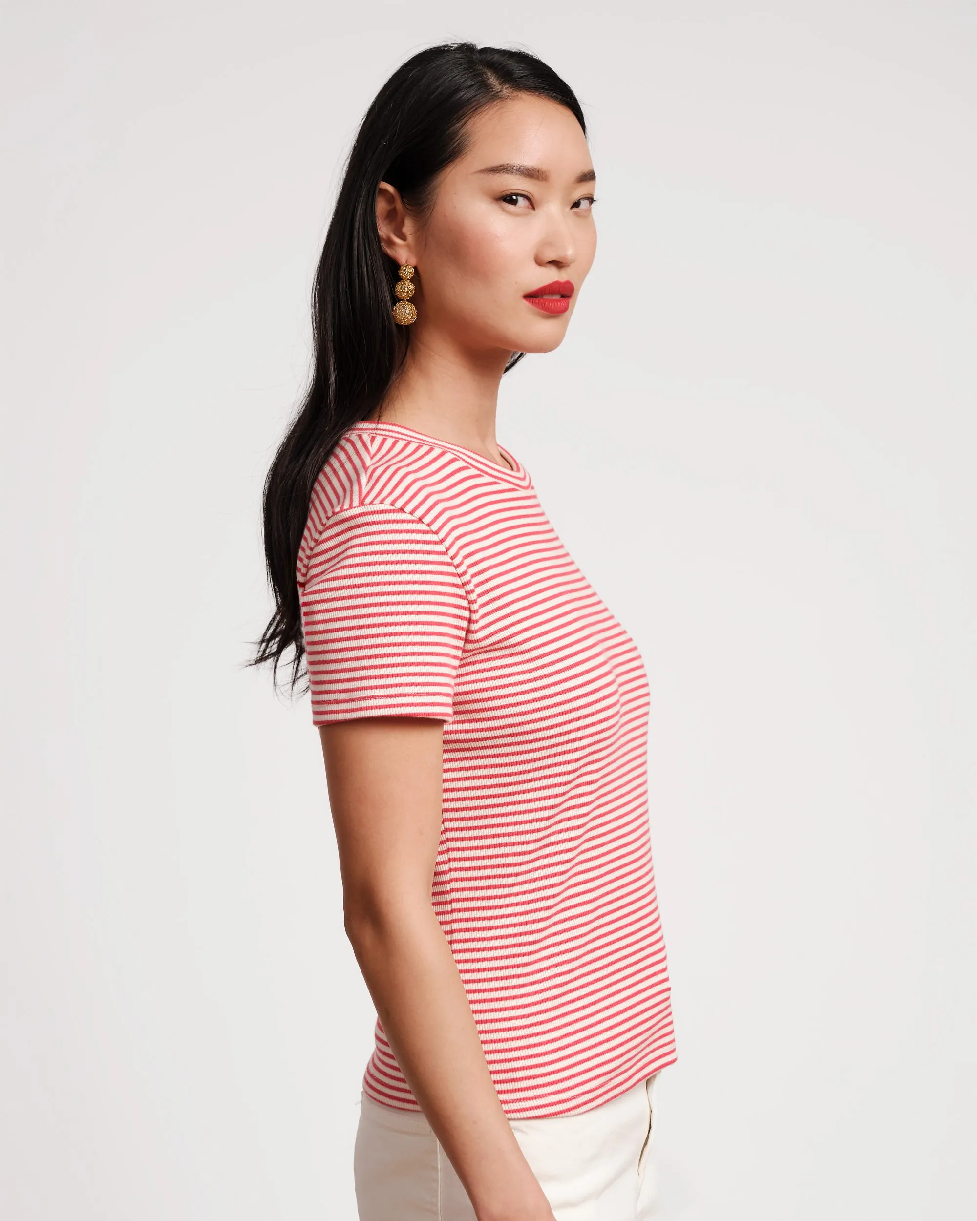 Crewneck Ribbed Tee - Stripe Cotton Red/White sold by Frances Valentine product image thumbnail 4